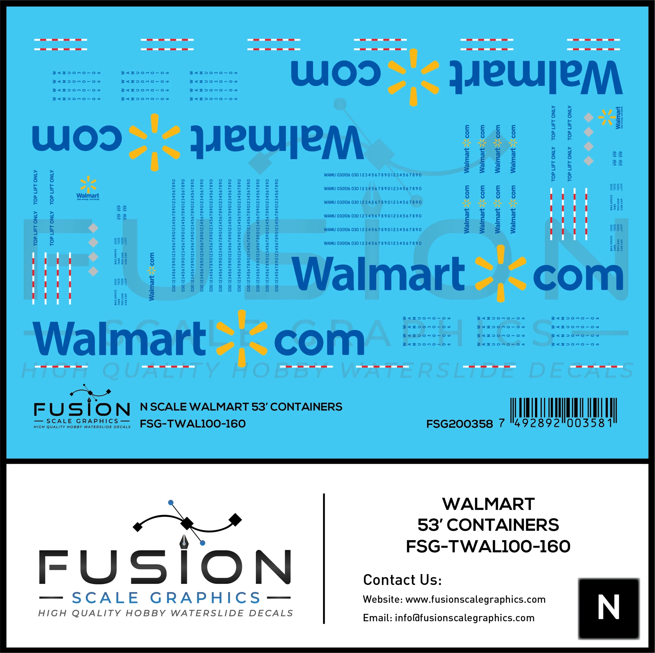 N Scale Walmart 53' Containers Decal Set - Fusion Scale Graphics