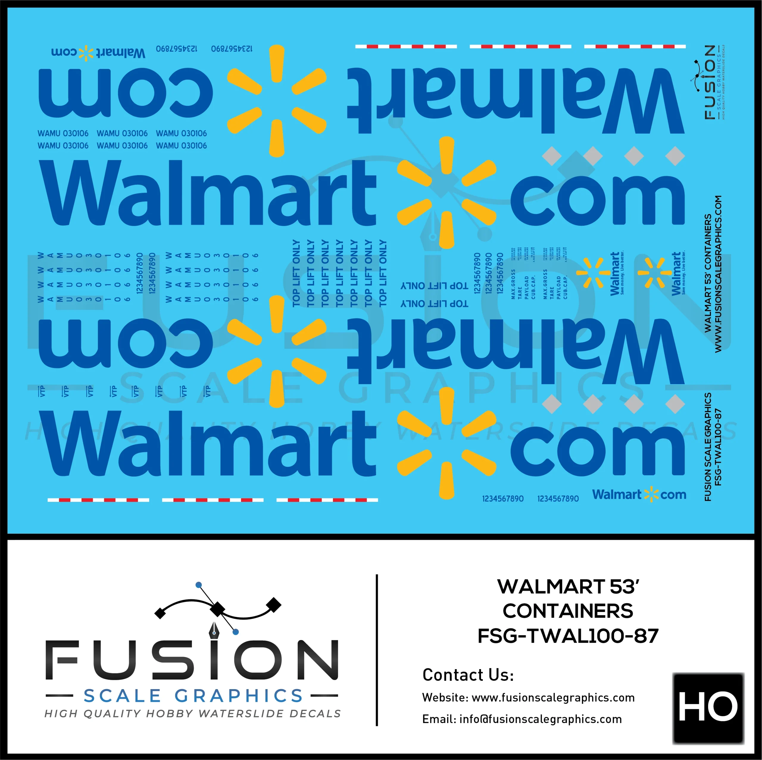 HO Scale Walmart 53' Containers Decal Set - Fusion Scale Graphics