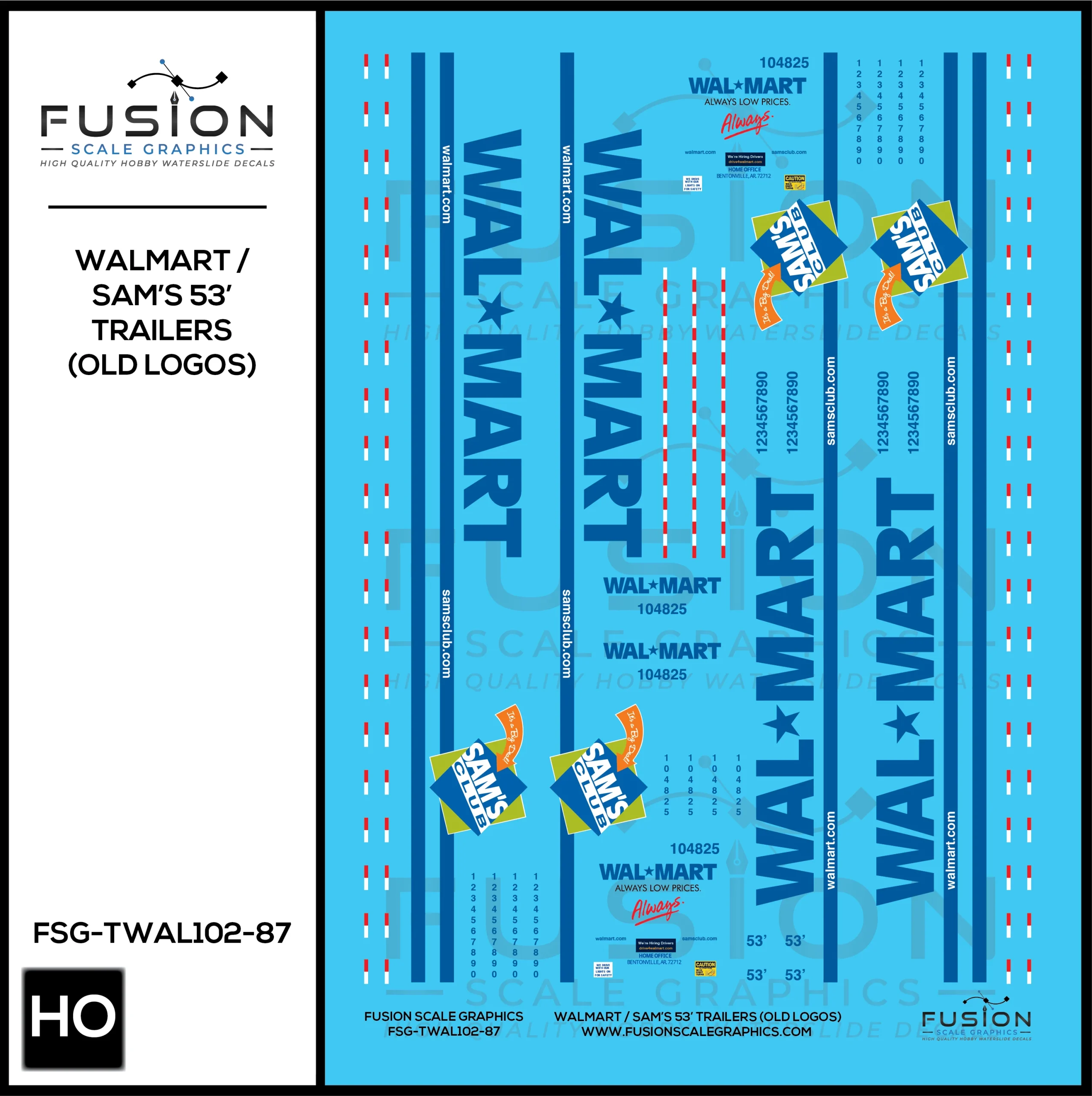 HO Scale Walmart / Sam's Club Old Logo 53' Trailers Decal Set - Fusion Scale Graphics