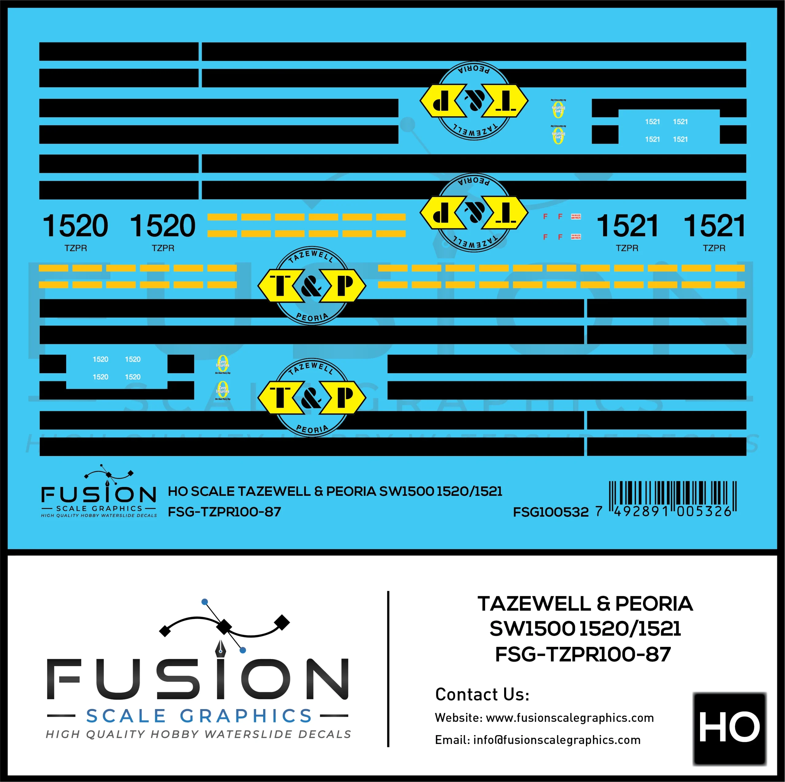 HO Scale Tazewell & Peoria TZPR SW1500 Locomotive Decal Set - Fusion Scale Graphics