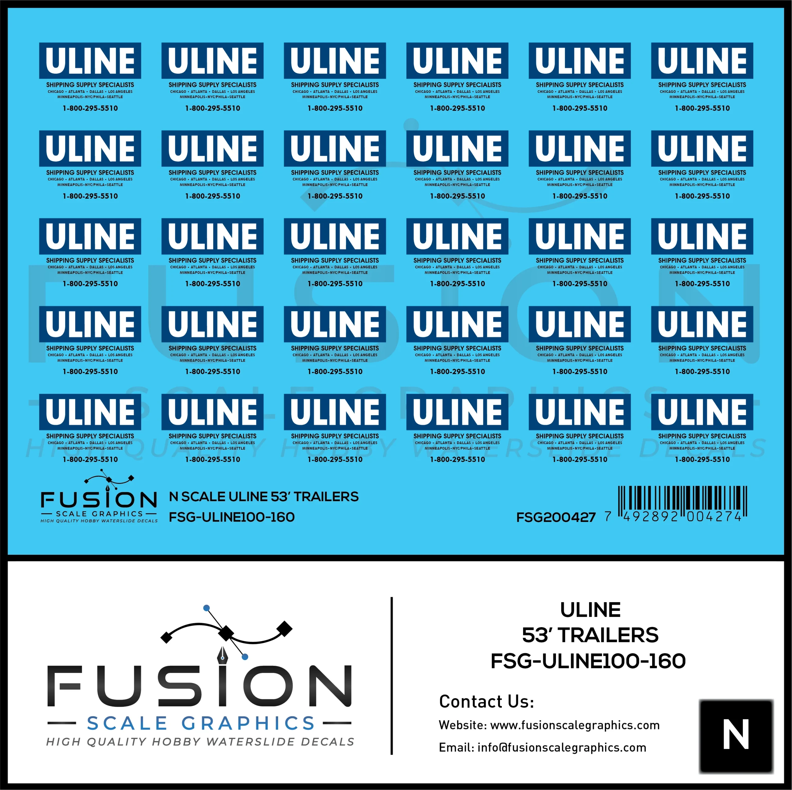 N Scale ULINE 53' Trailers Decal Set - Fusion Scale Graphics