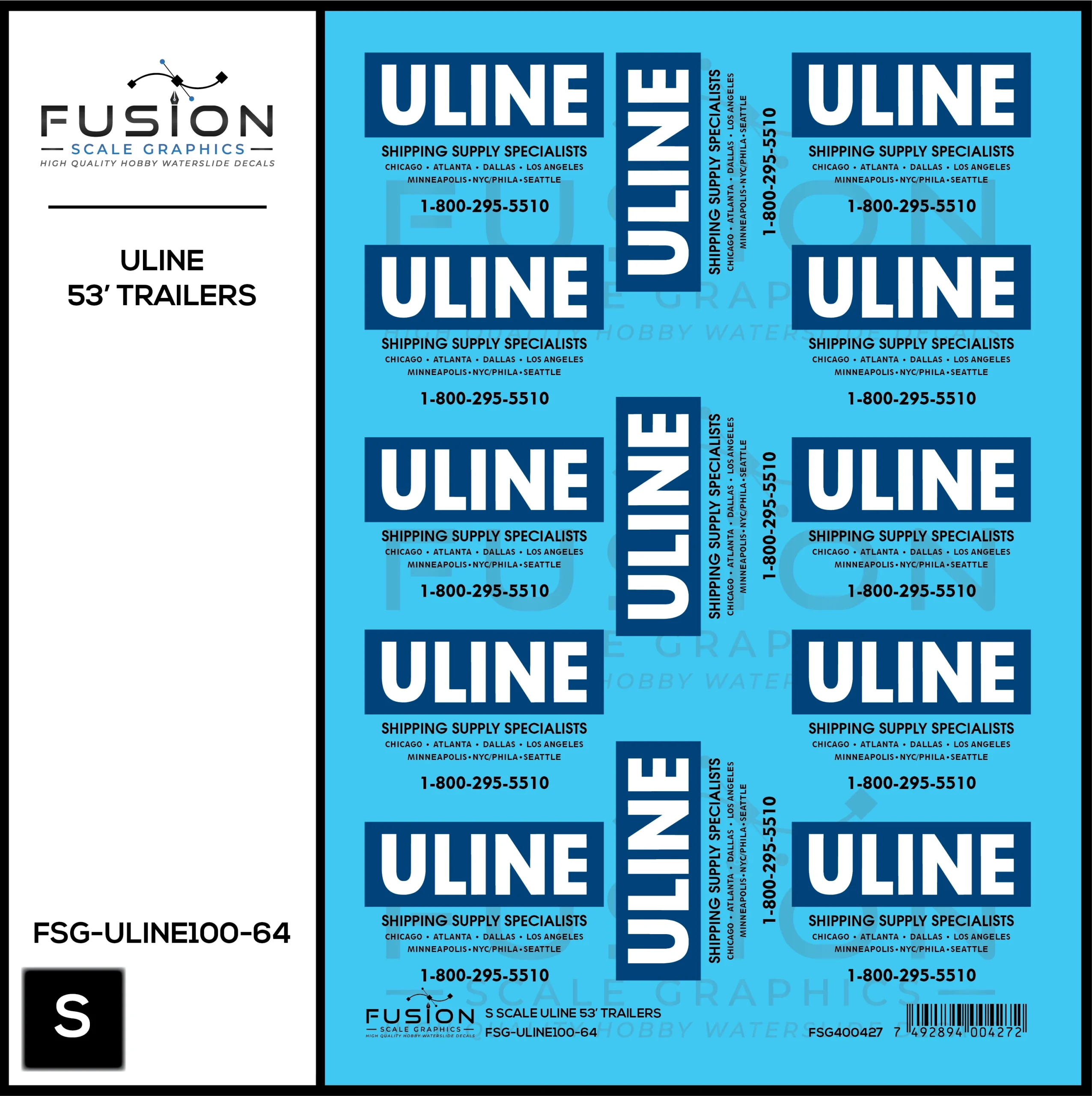 S Scale ULINE 53' Trailers Decal Set - Fusion Scale Graphics