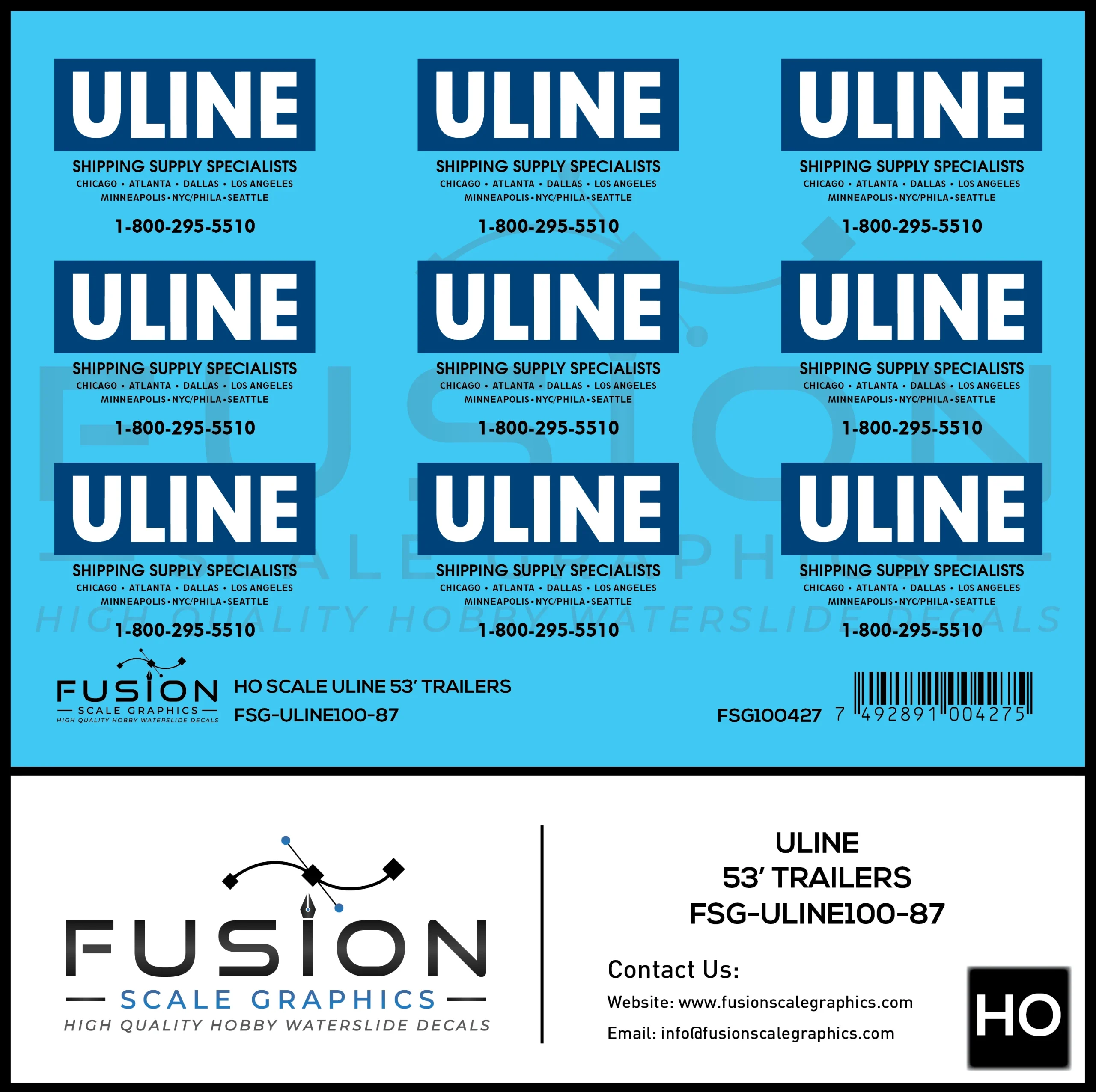 HO Scale ULINE 53' Trailers Decal Set - Fusion Scale Graphics