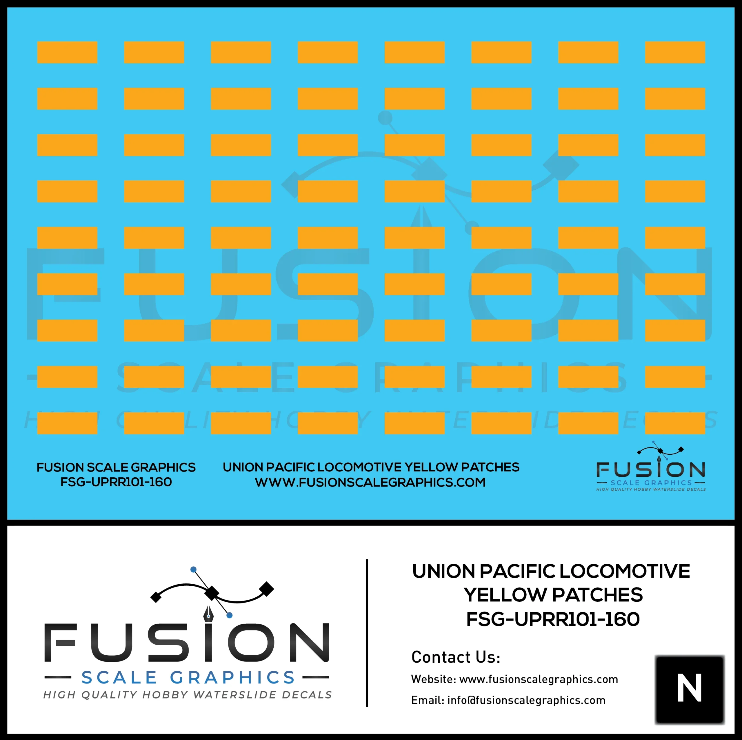 N Scale Union Pacific Yellow Locomotive Cab Patches Decal Set - Fusion Scale Graphics