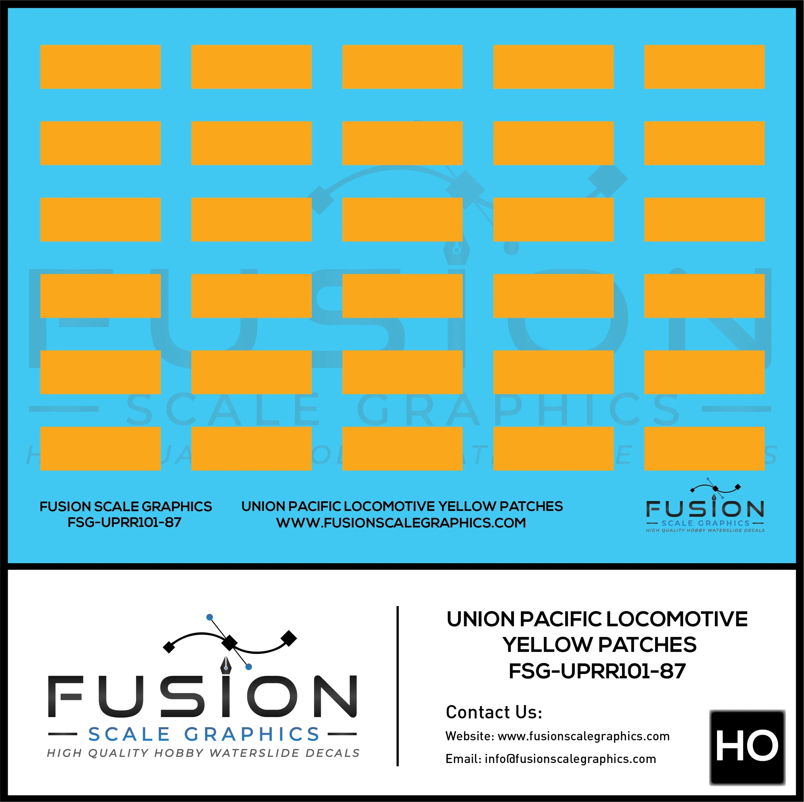 HO Scale Union Pacific Yellow Locomotive Cab Patches Decal Set - Fusion Scale Graphics