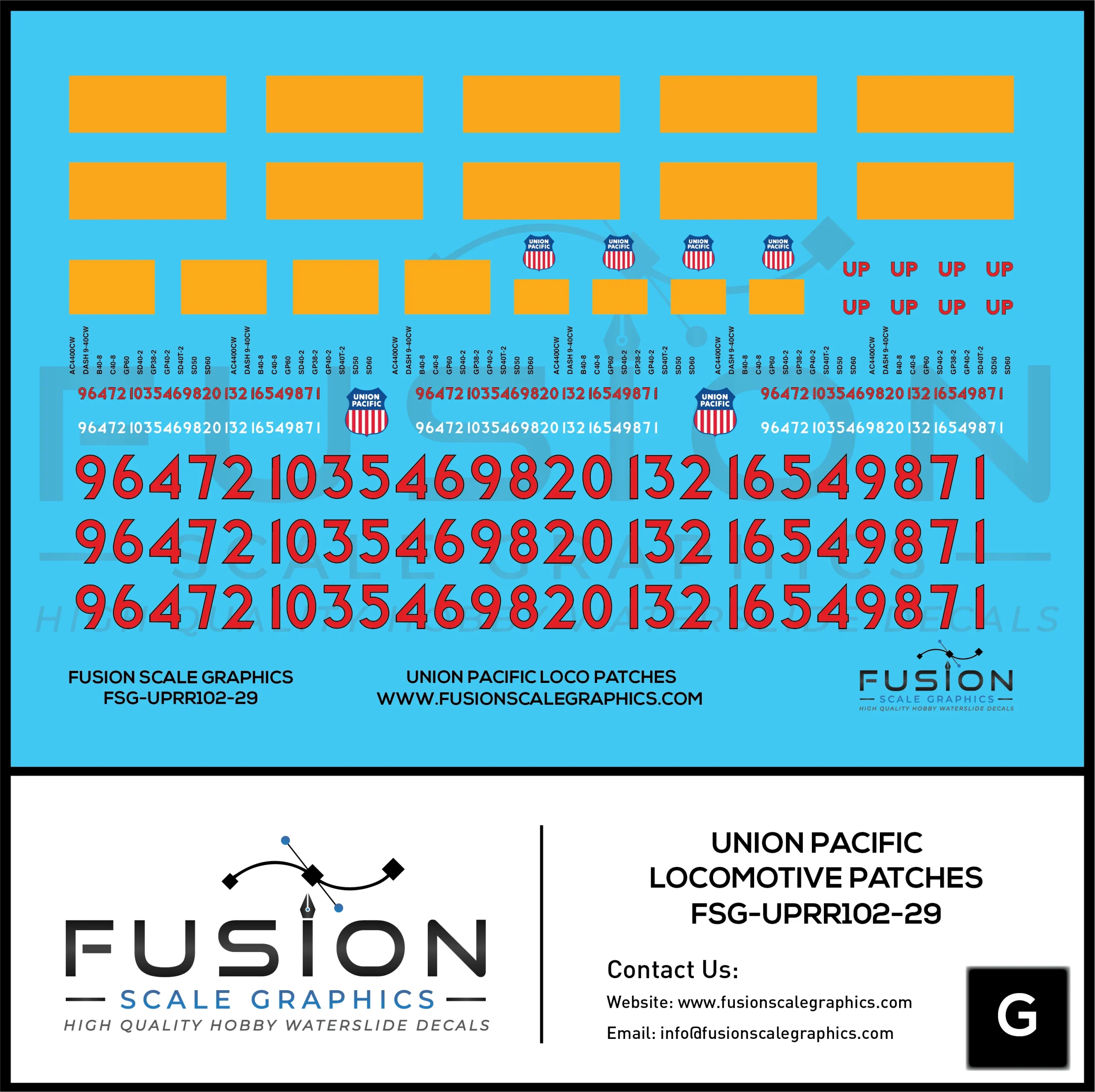 G 1:29 Scale Union Pacific Locomotive Patching Decal Set - Fusion Scale Graphics