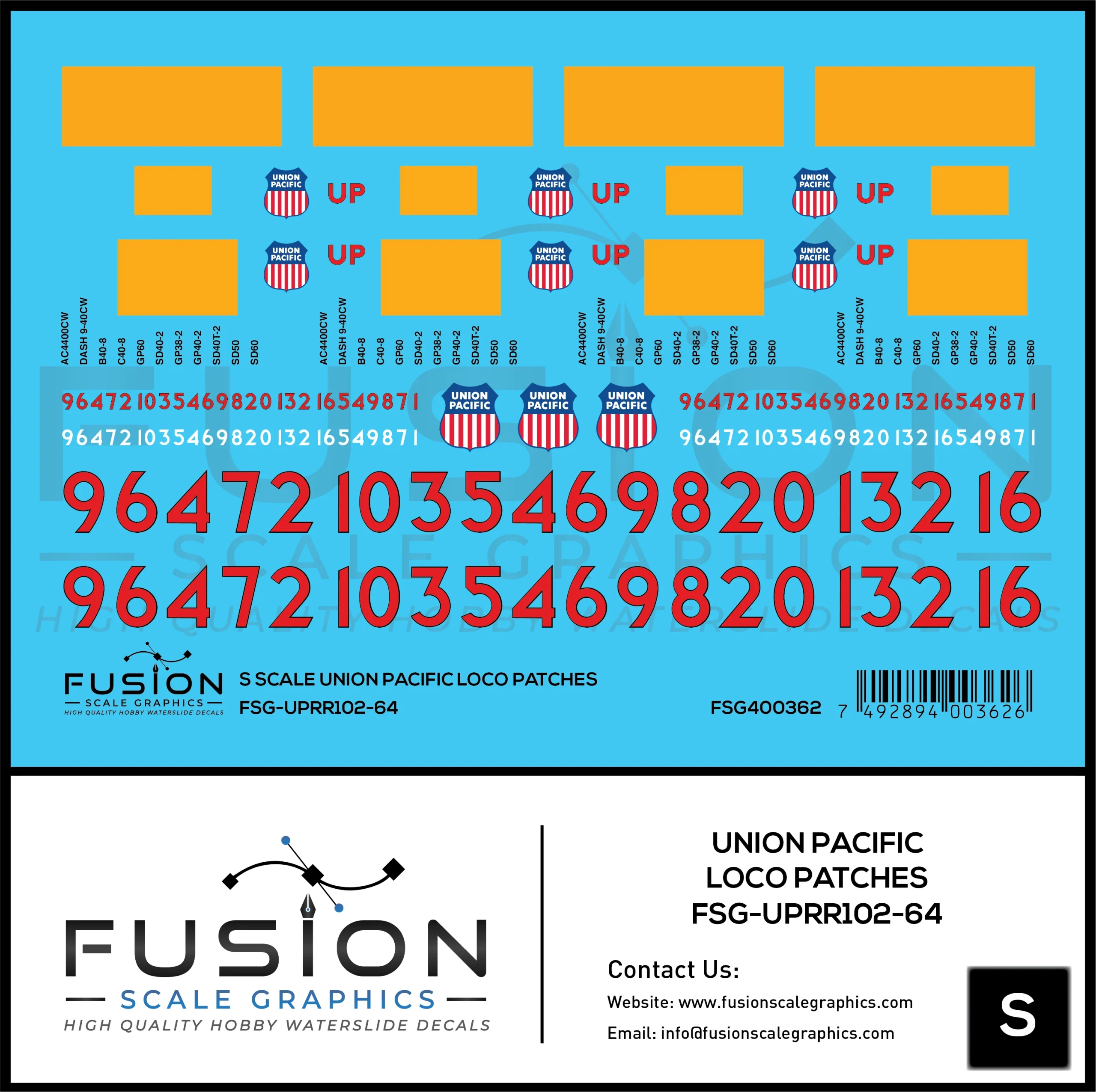 S Scale Union Pacific Locomotive Patching Decal Set - Fusion Scale Graphics