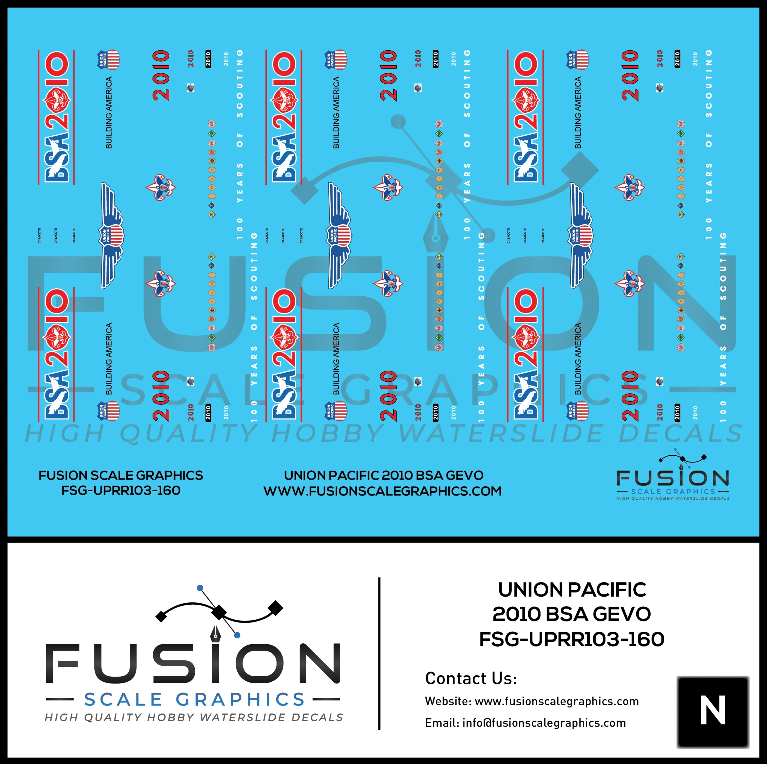 N Scale UP Union Pacific 2010 BSA GEVO Locomotive Decal Set - Fusion Scale Graphics