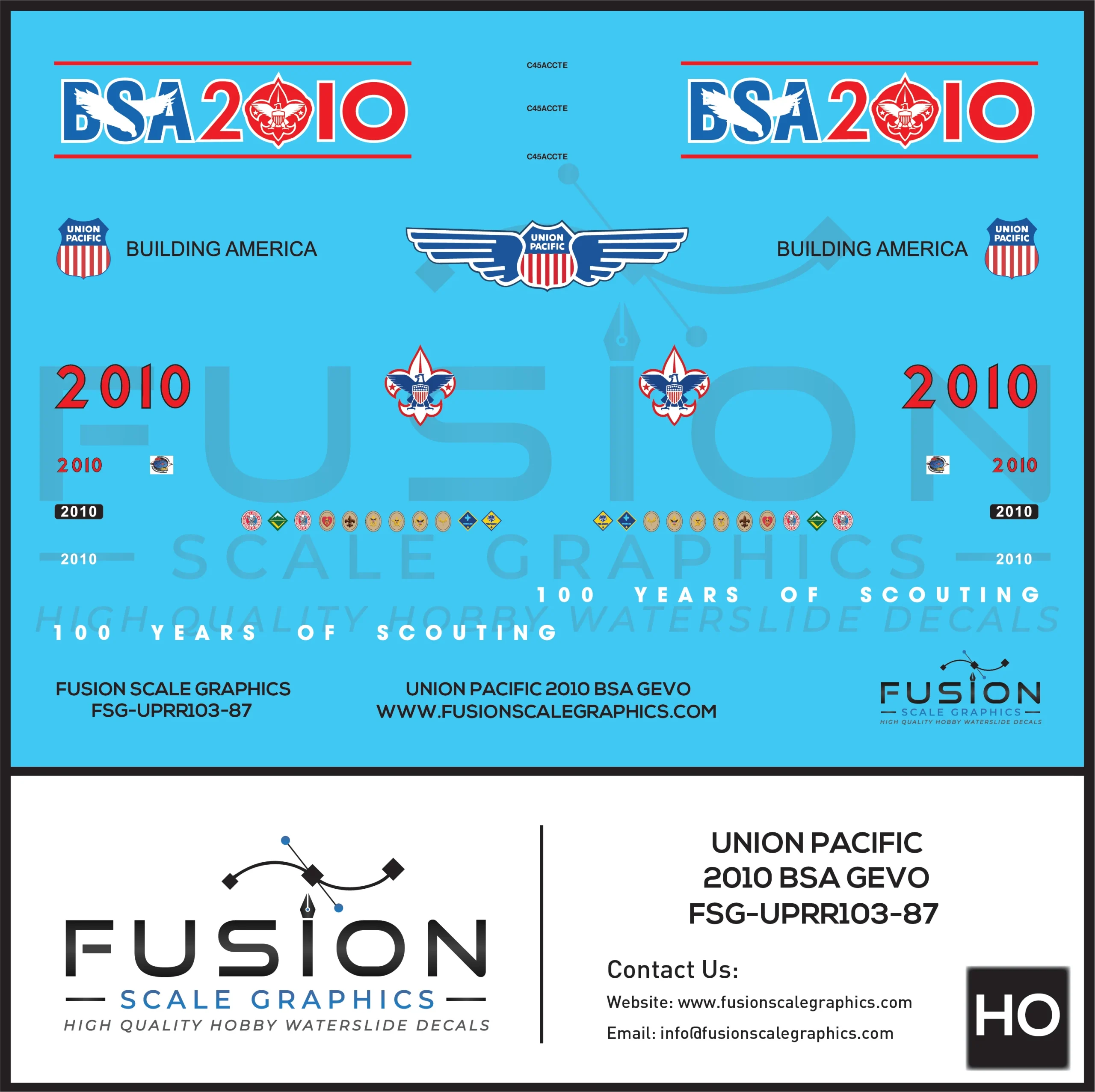 HO Scale UP Union Pacific 2010 BSA GEVO Locomotive Decal Set - Fusion Scale Graphics