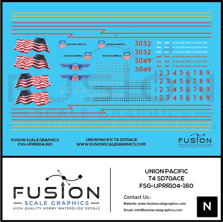 N Scale Union Pacific EMD Tier 4 SD70ACE Locomotive Decal Set - Fusion Scale Graphics