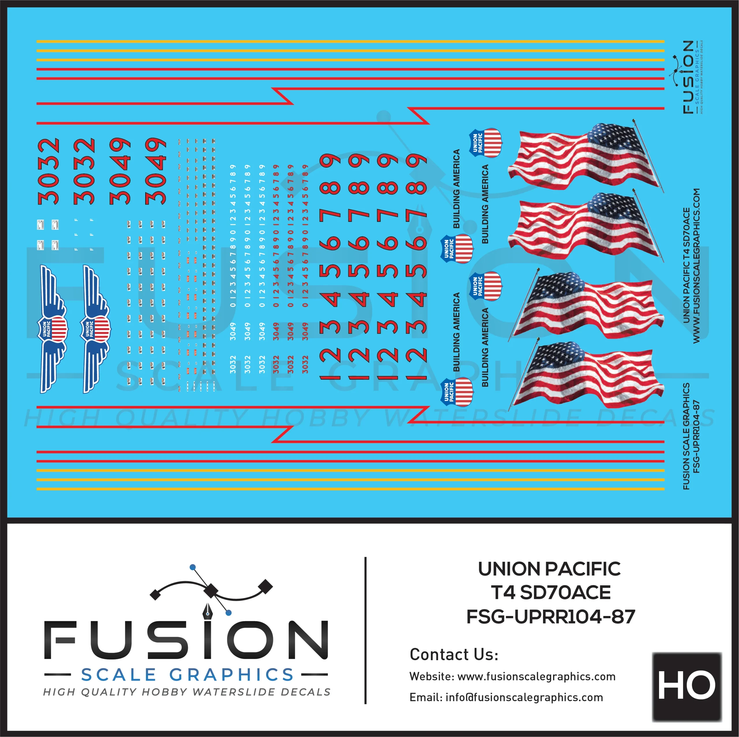 HO Scale Union Pacific EMD Tier 4 SD70ACE Locomotive Decal Set - Fusion Scale Graphics