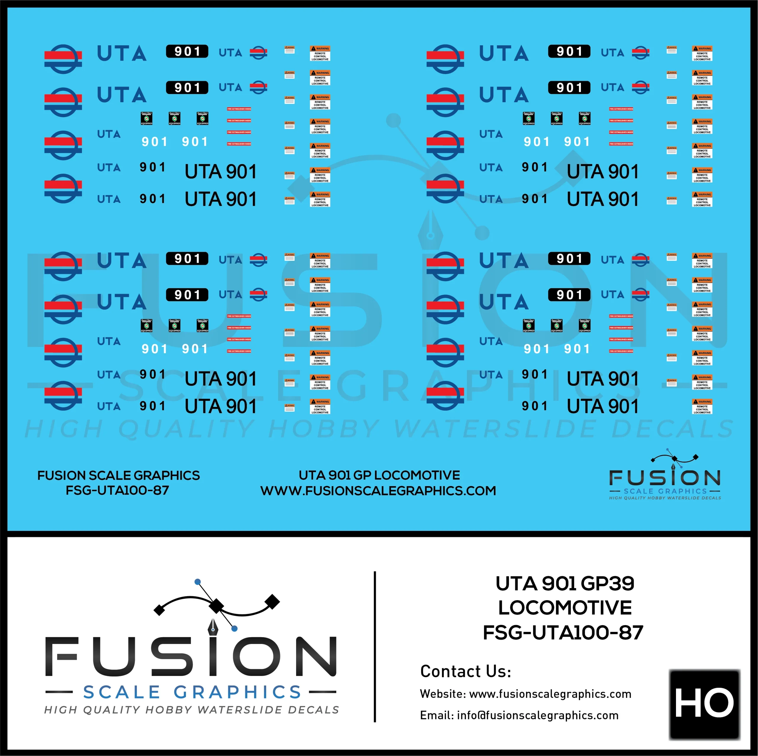 HO Scale Utah Transit Authority EMD GP39 Locomotive Decal Set - Fusion Scale Graphics