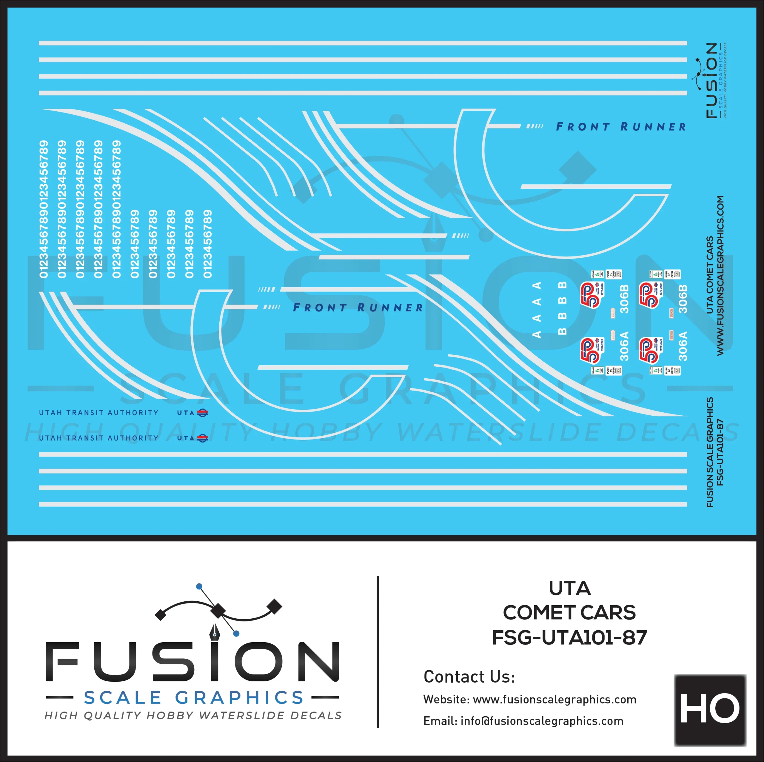 HO Scale Utah Transit Authority Comet Car Decal Set - Fusion Scale Graphics