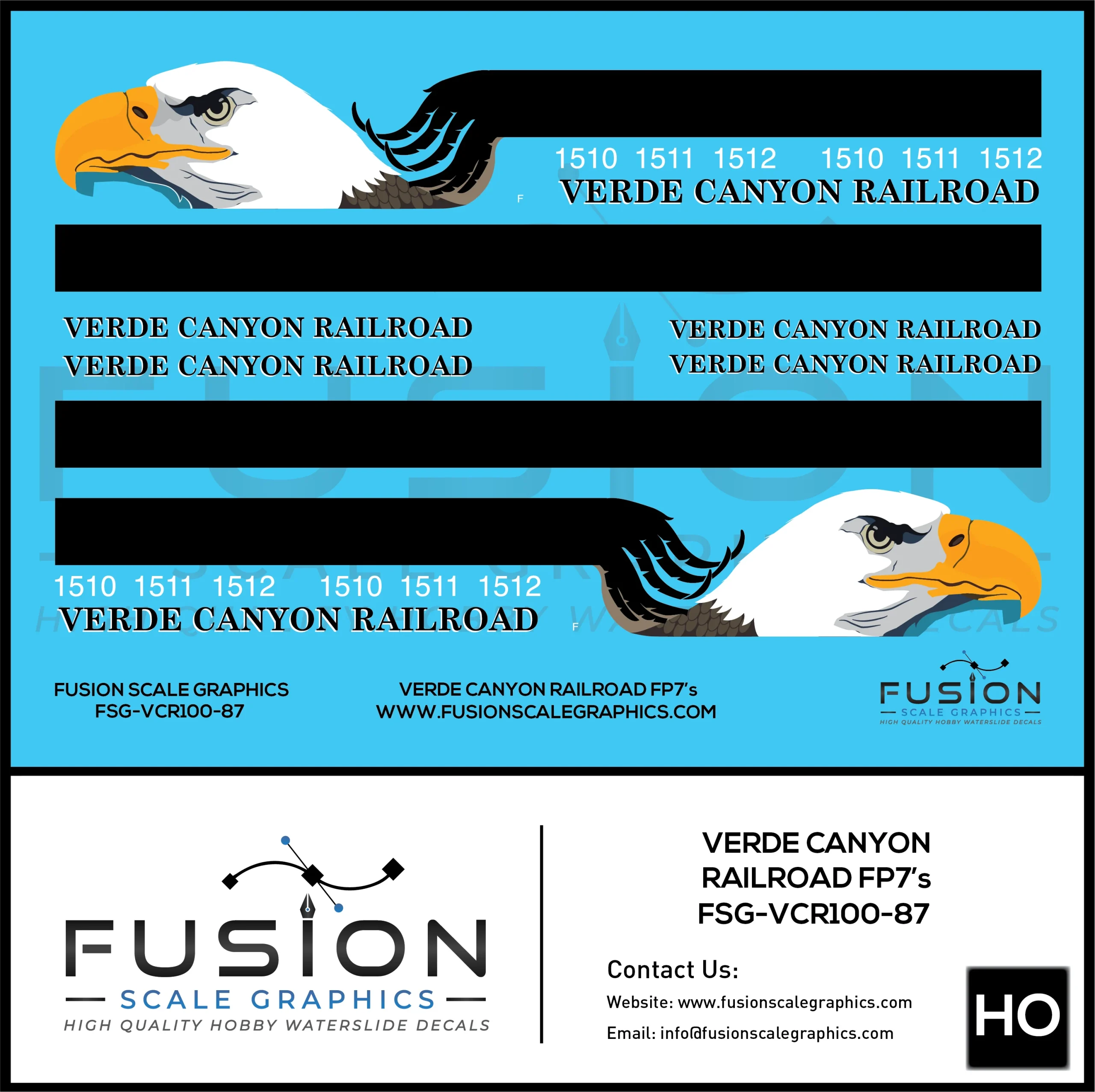HO Scale Verde Canyon Railroad Modern F Unit Locomotive Decal Set - Fusion Scale Graphics