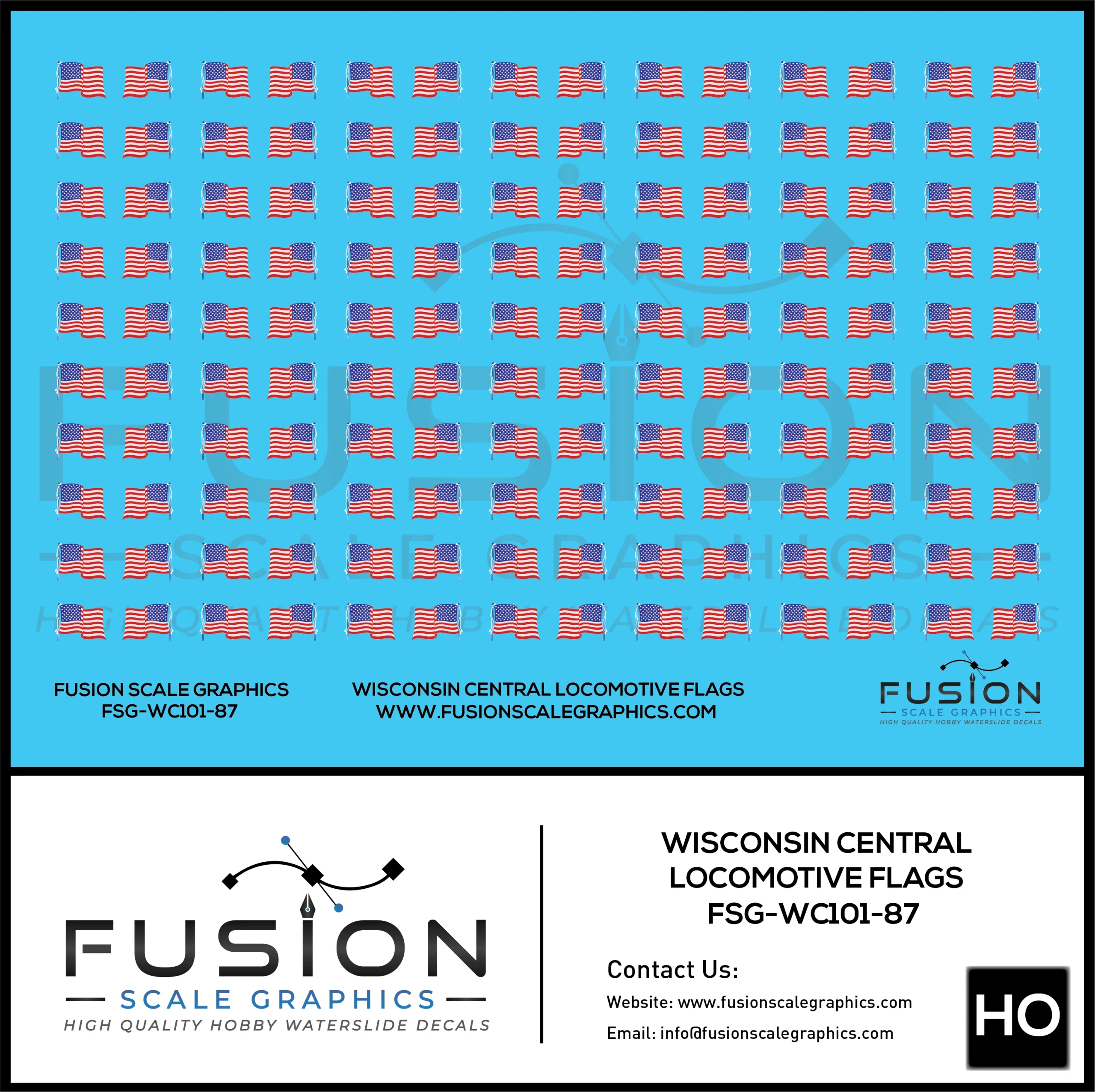 HO Scale Wisconsin Central Locomotive Flags Decal Set - Fusion Scale Graphics