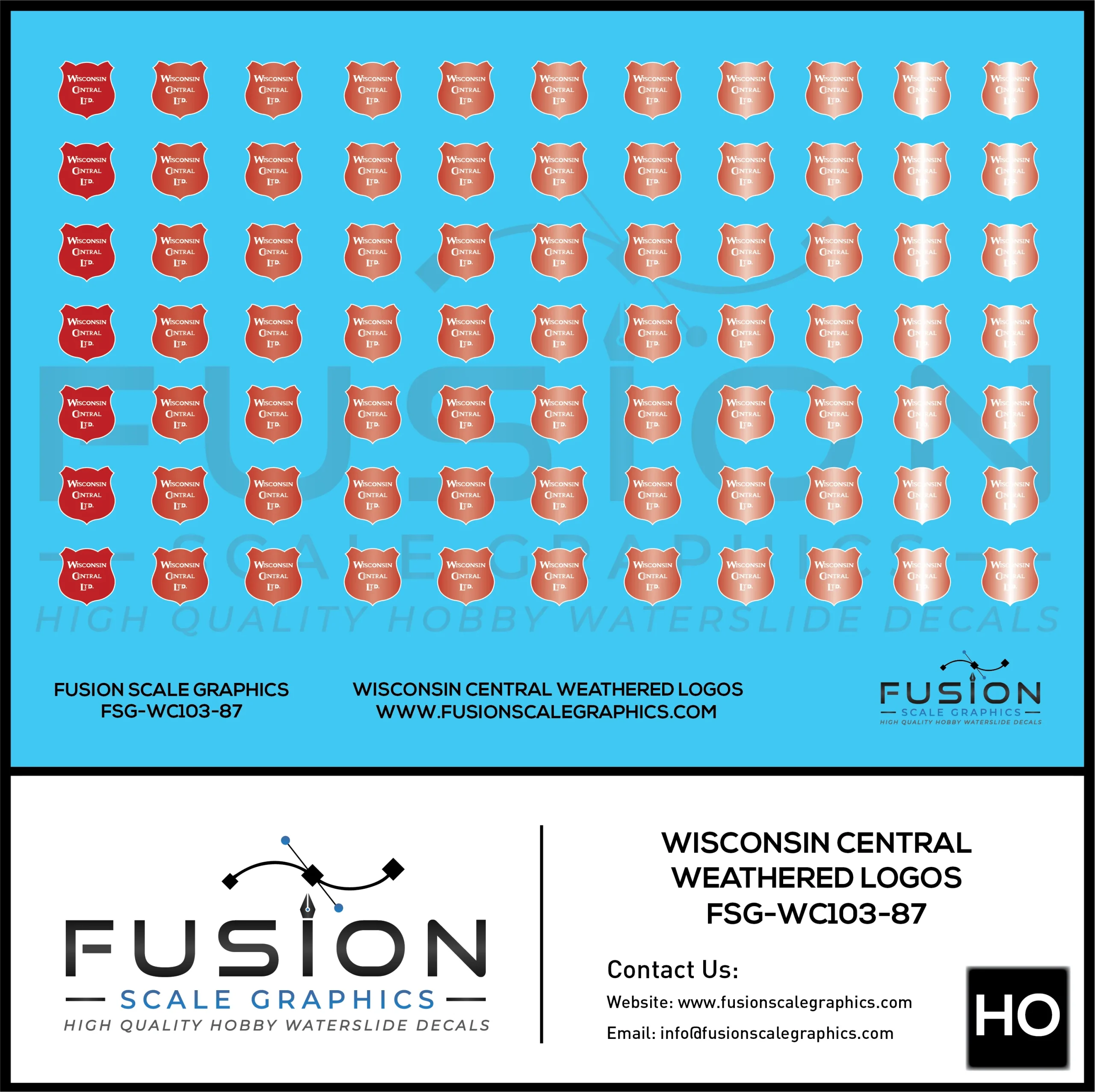 HO Scale Wisconsin Central Weathered Locomotive Logos Decal Set - Fusion Scale Graphics