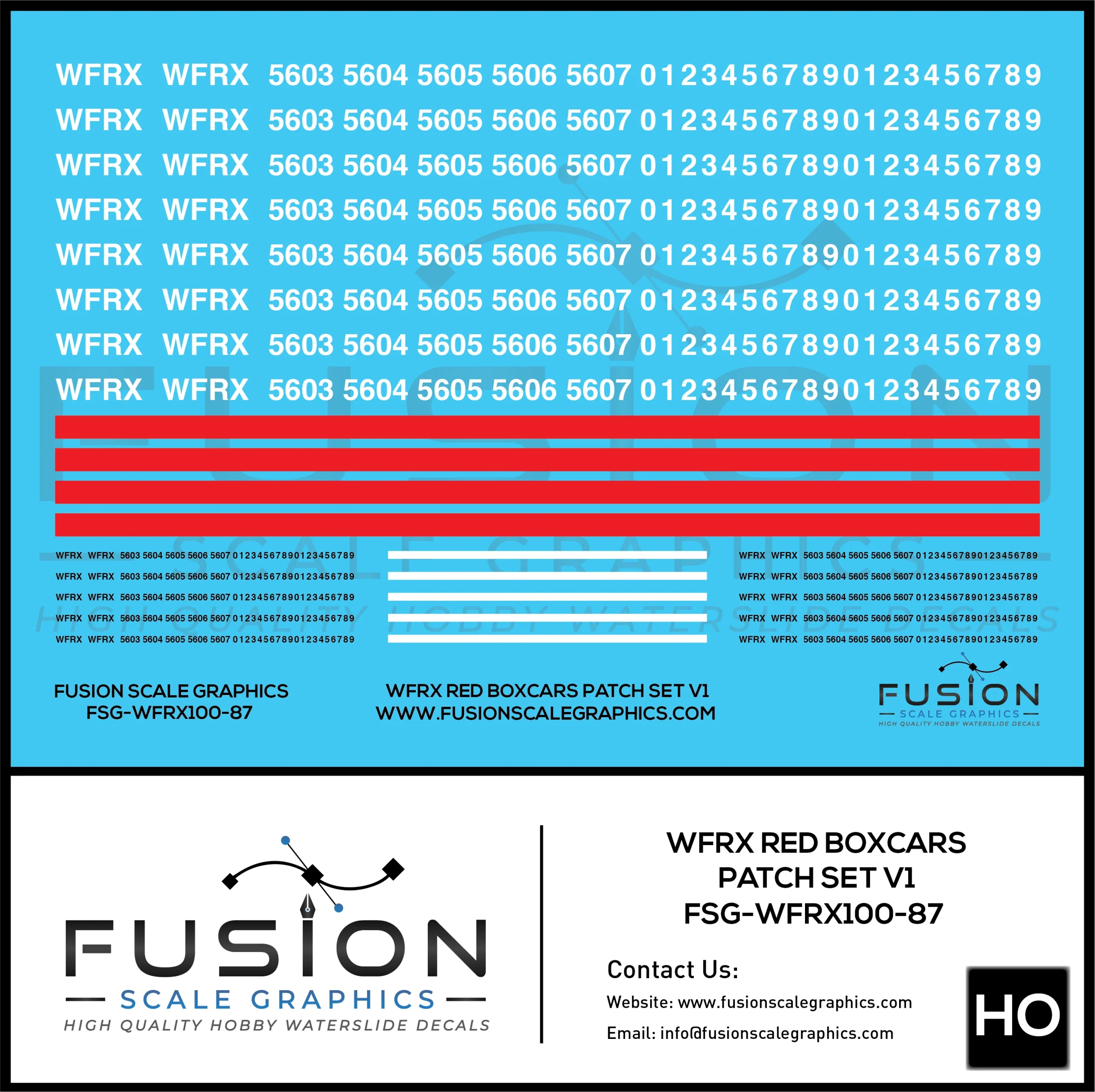HO Scale WFRX Red Boxcars Patching Decal Set V1 - Fusion Scale Graphics