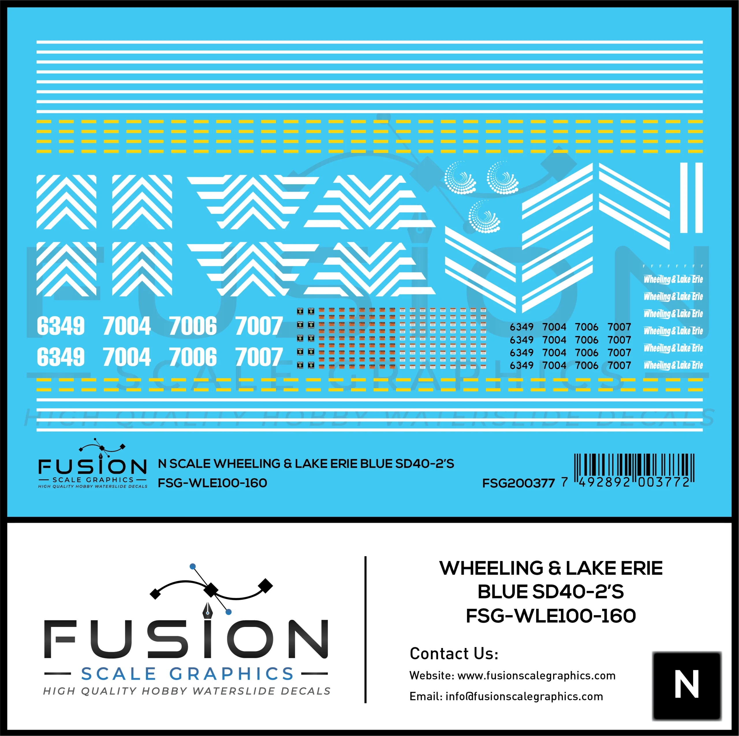 N Scale Wheeling & Lake Erie Blue SD40-2 Locomotives Decal Set