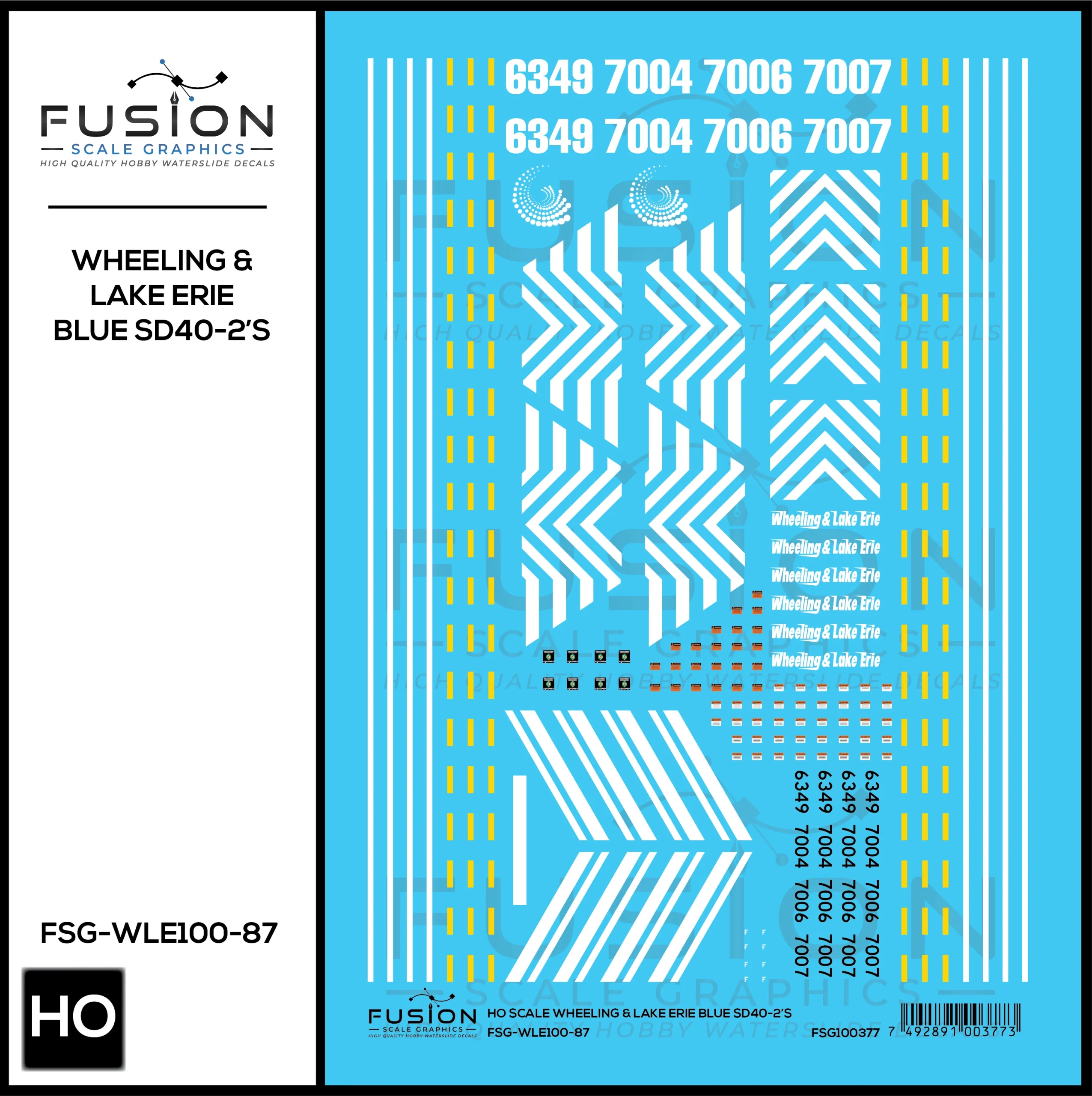 HO Scale Wheeling & Lake Erie Blue SD40-2 Locomotives Decal Set