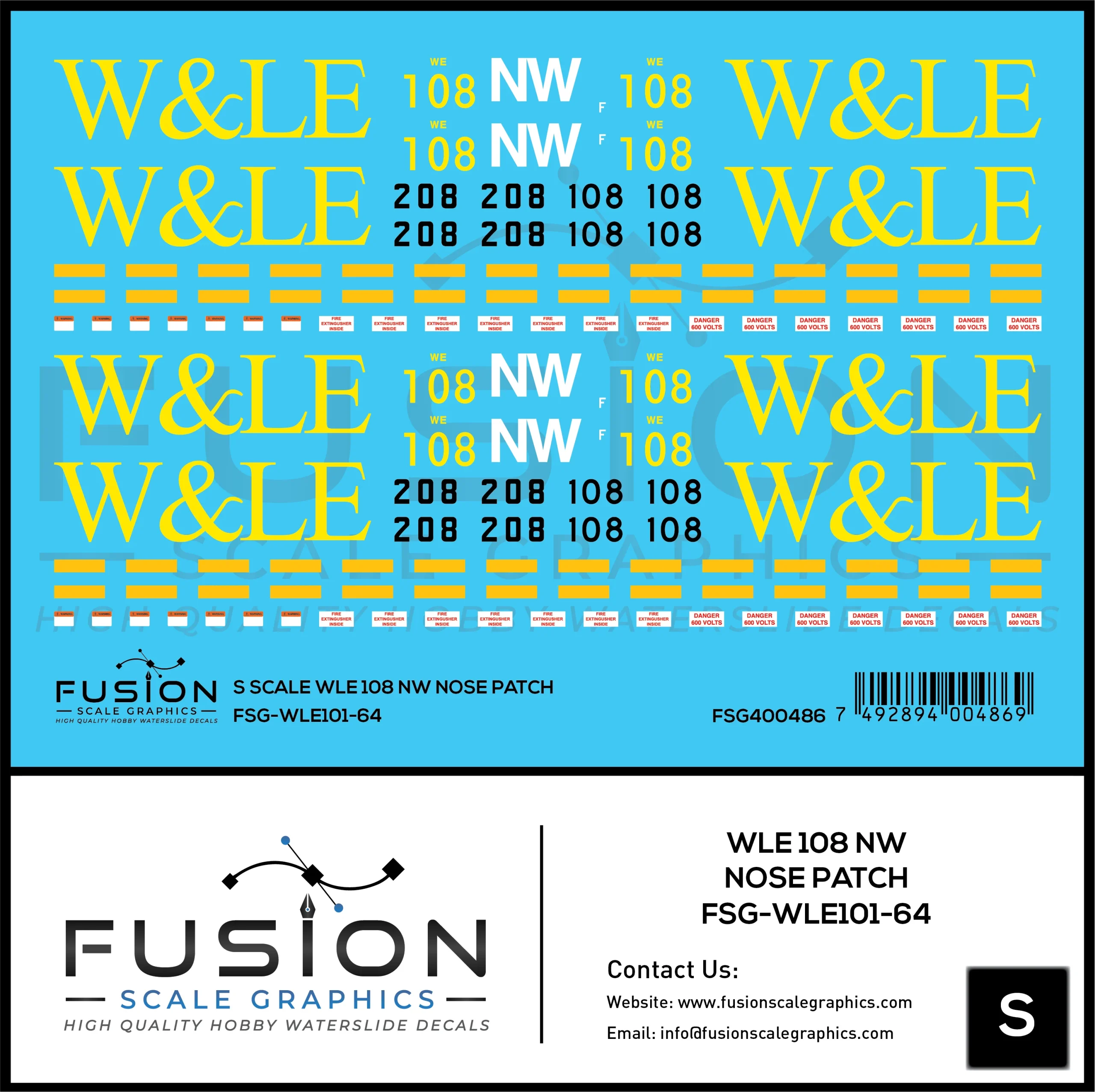 S Scale Wheeling And Lake Erie Railway EMD GP35 108 NW Nose Patch Decal Set - Fusion Scale Graphics