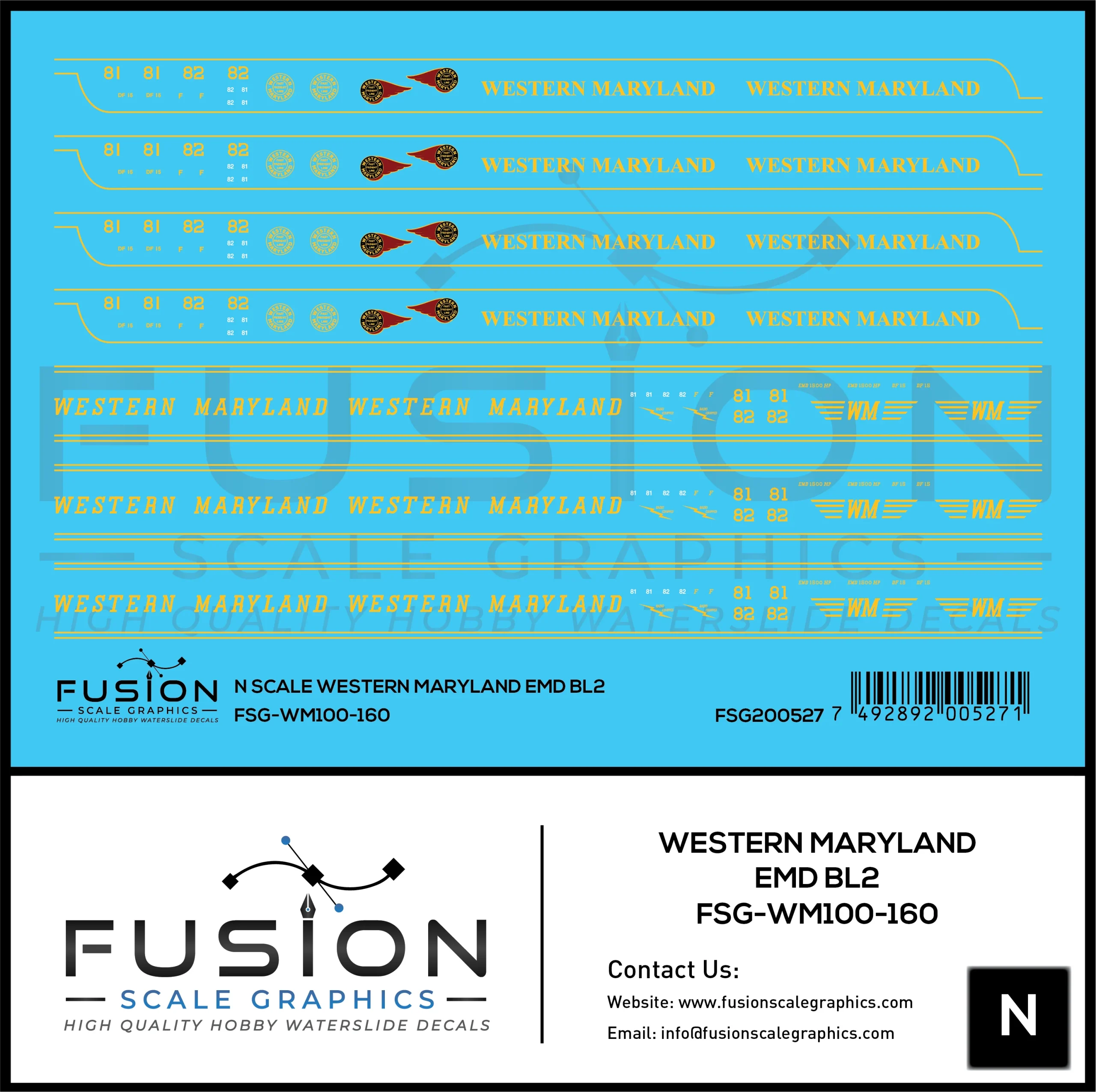 N Scale Western Maryland EMD BL2 Locomotives Decal Set - Fusion Scale Graphics