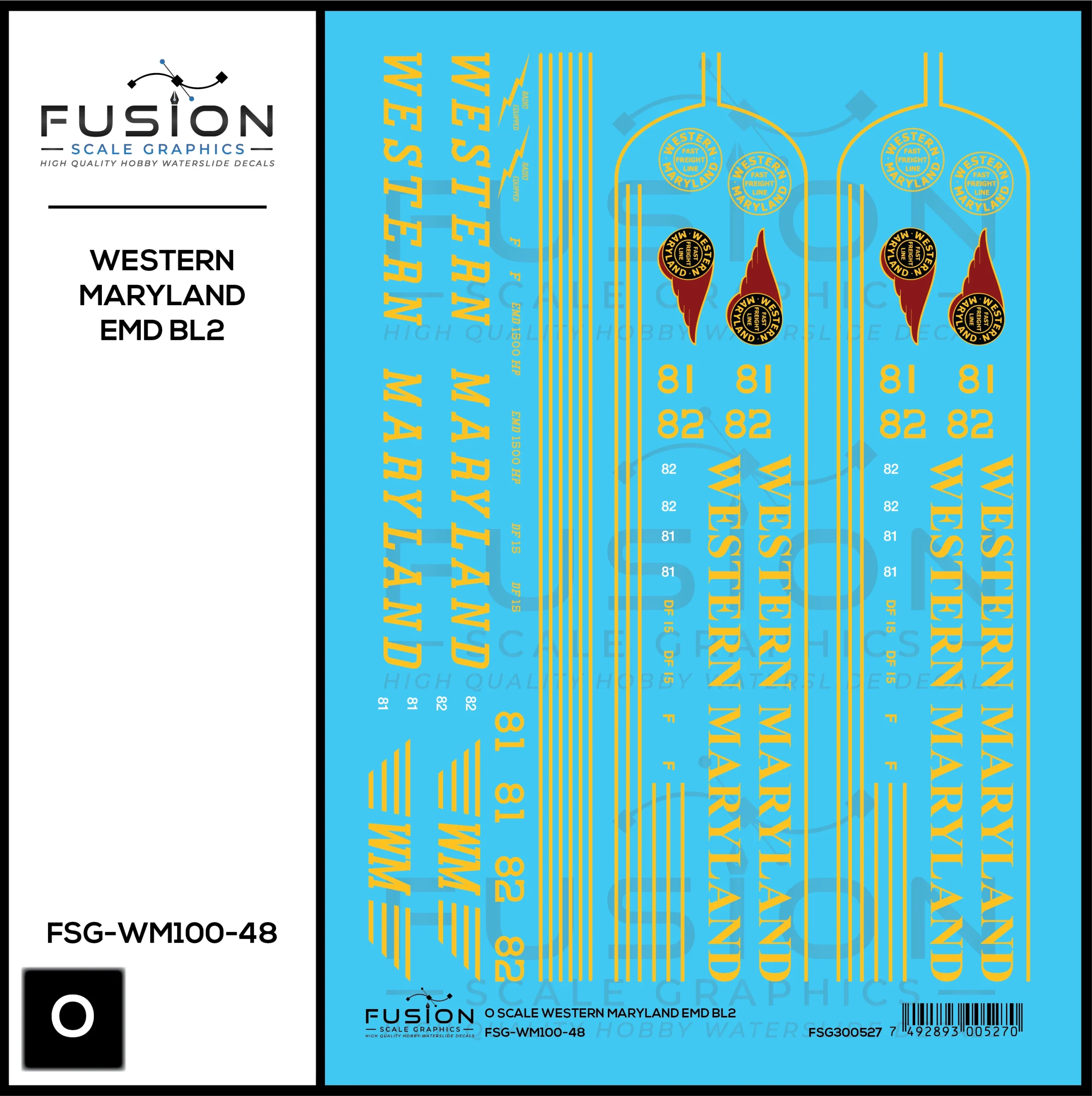 O Scale Western Maryland EMD BL2 Locomotives Decal Set - Fusion Scale Graphics