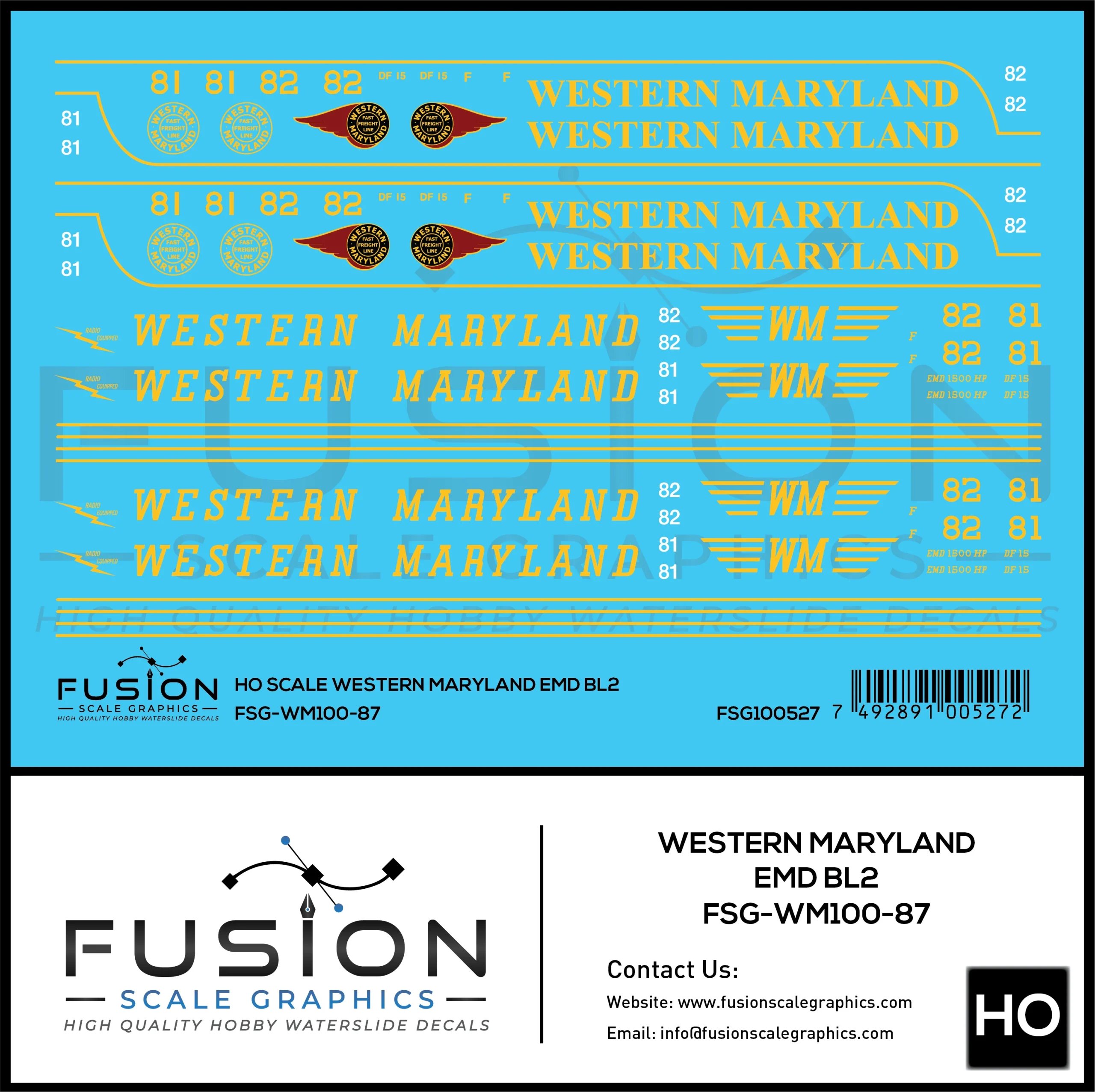 HO Scale Western Maryland EMD BL2 Locomotives Decal Set - Fusion Scale Graphics