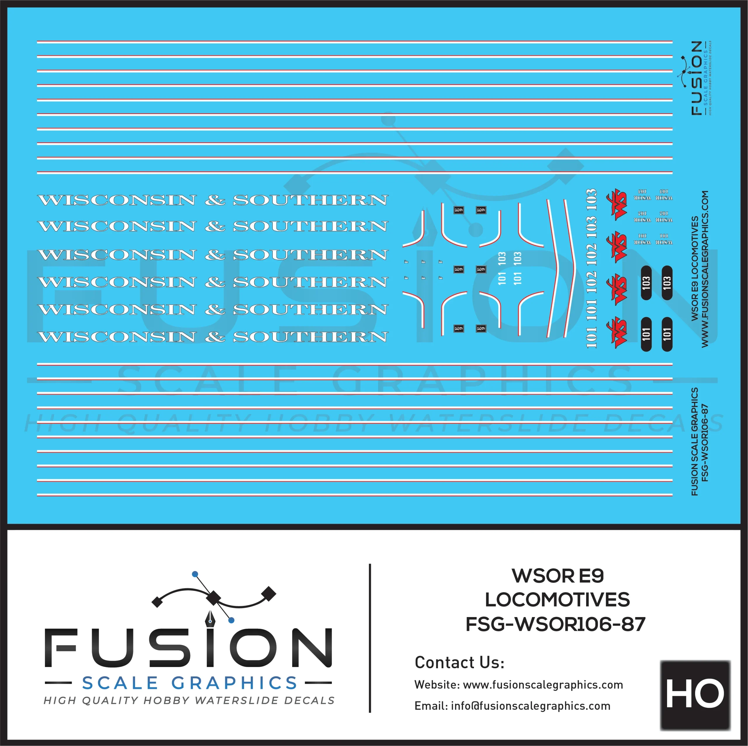 HO Scale WSOR Wisconsin and Southern E9 E9A E9B Locomotives Decal Set - Fusion Scale Graphics