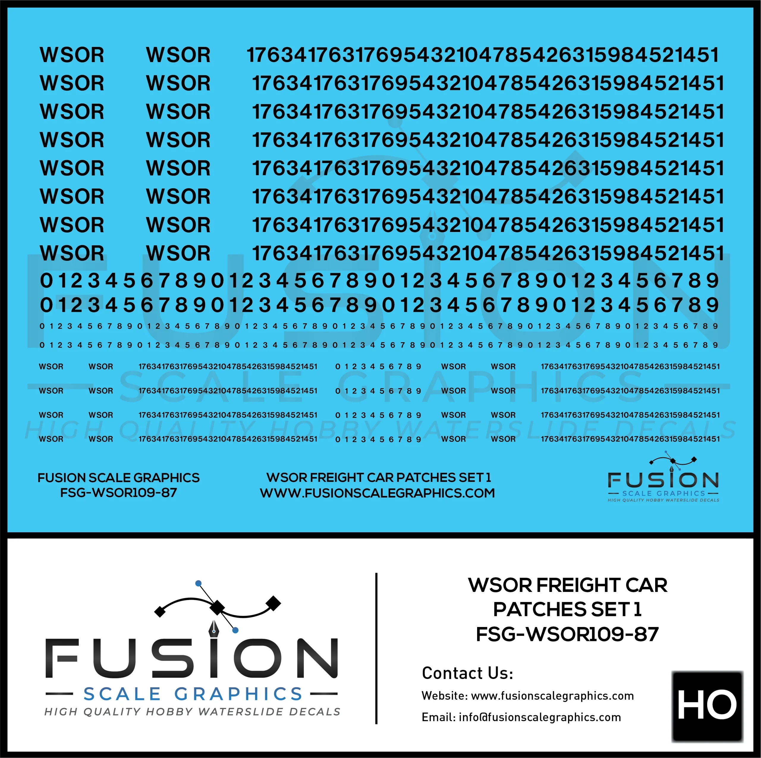 HO Scale Wisconsin & Southern WSOR Black Freight Car Patching Decal Set V1 - Fusion Scale Graphics