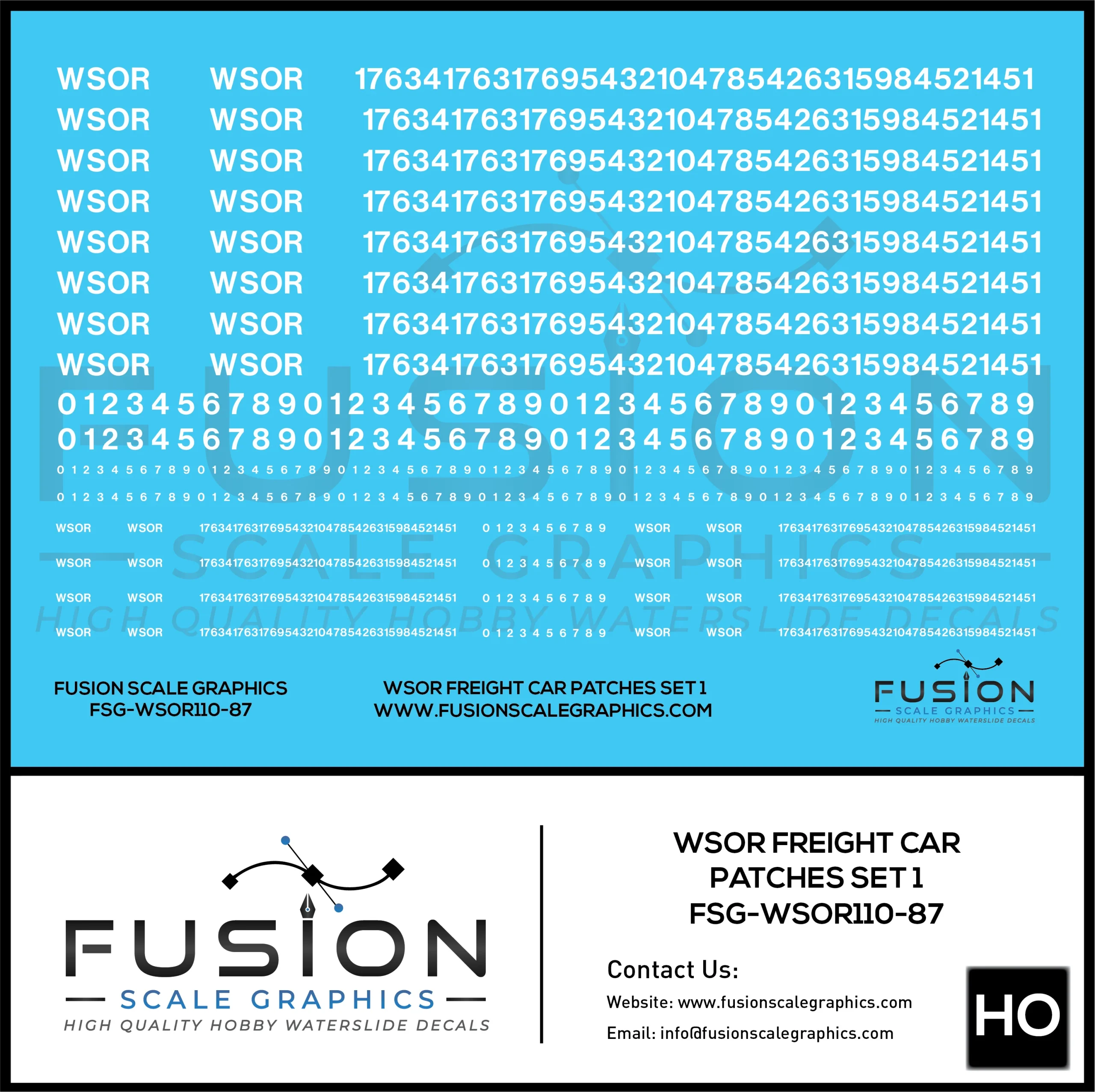 HO Scale Wisconsin & Southern WSOR White Freight Car Patching Decal Set V1 - Fusion Scale Graphics