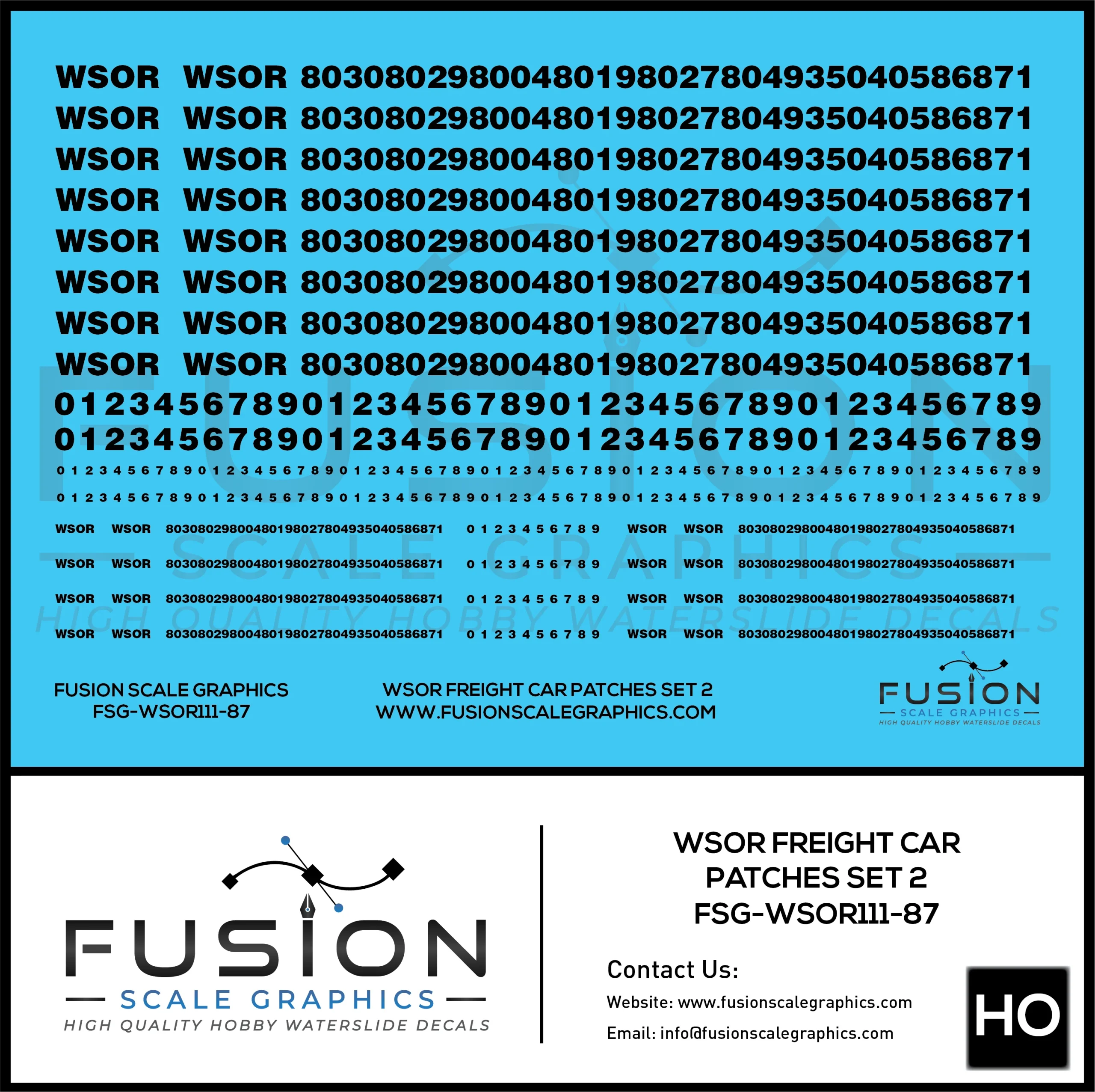 HO Scale Wisconsin & Southern WSOR Black Freight Car Patching Decal Set V2 - Fusion Scale Graphics