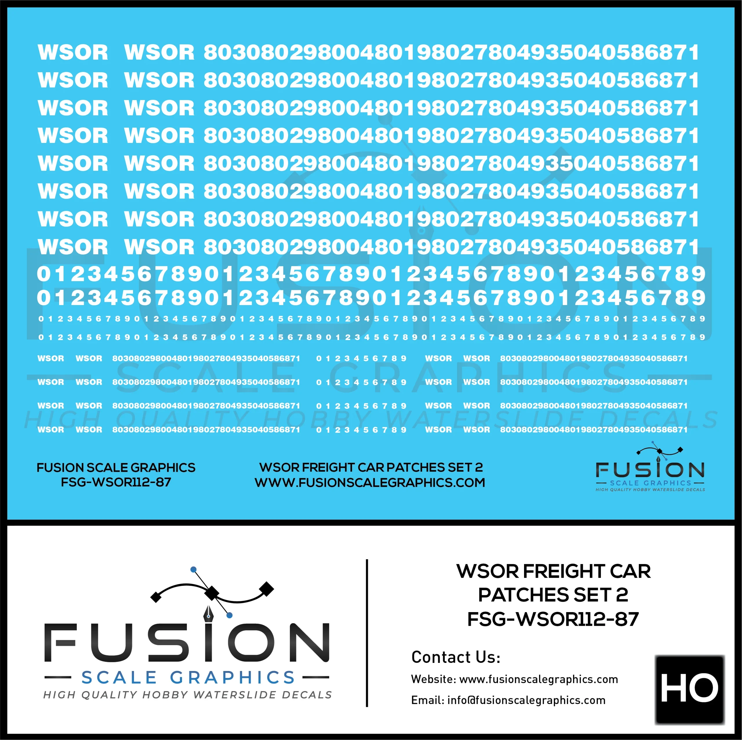 HO Scale Wisconsin & Southern WSOR White Freight Car Patching Decal Set V2 - Fusion Scale Graphics