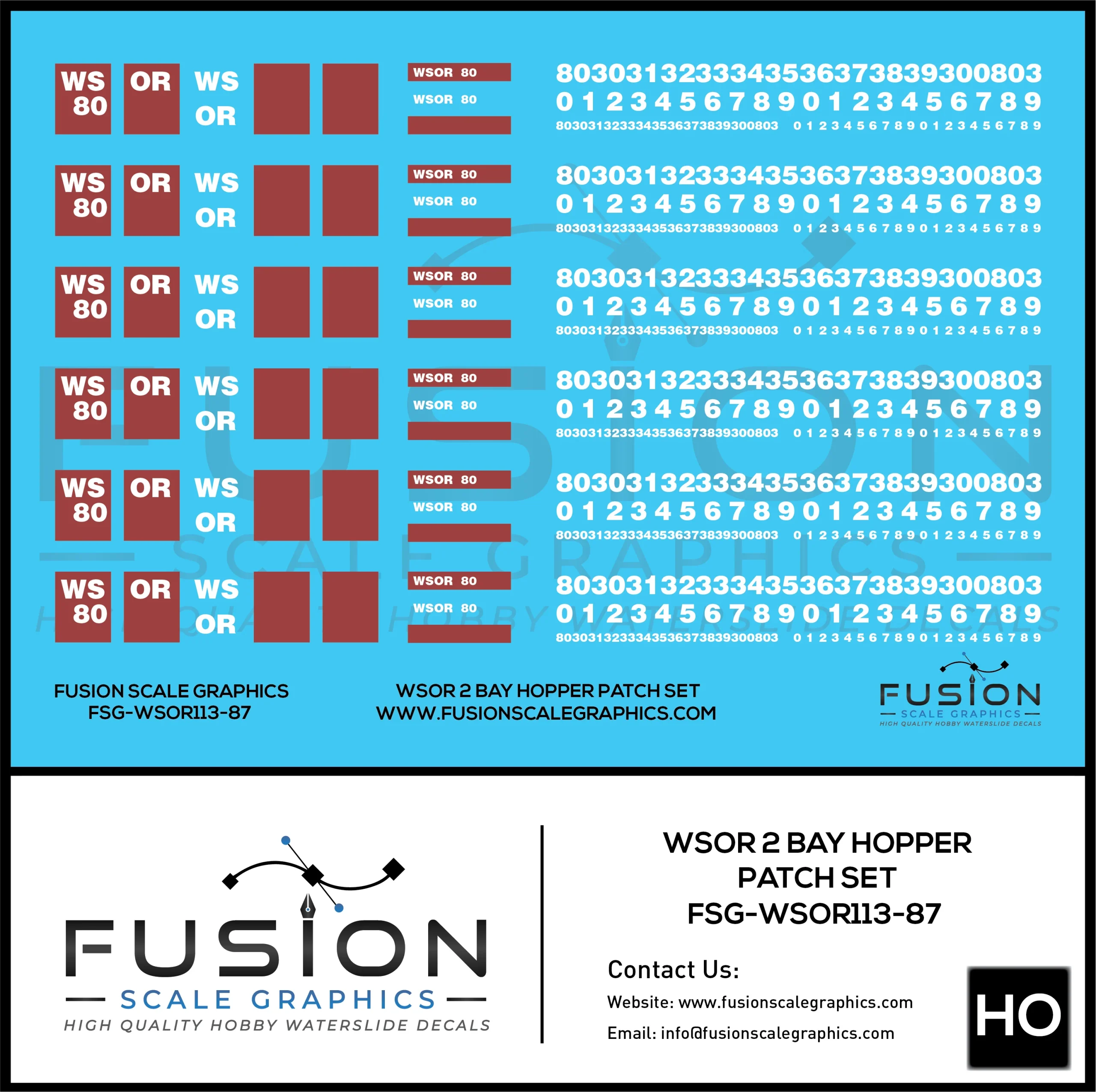 HO Scale Wisconsin & Southern WSOR 2 Bay Hoppers Freight Car Patching Decal Set - Fusion Scale Graphics