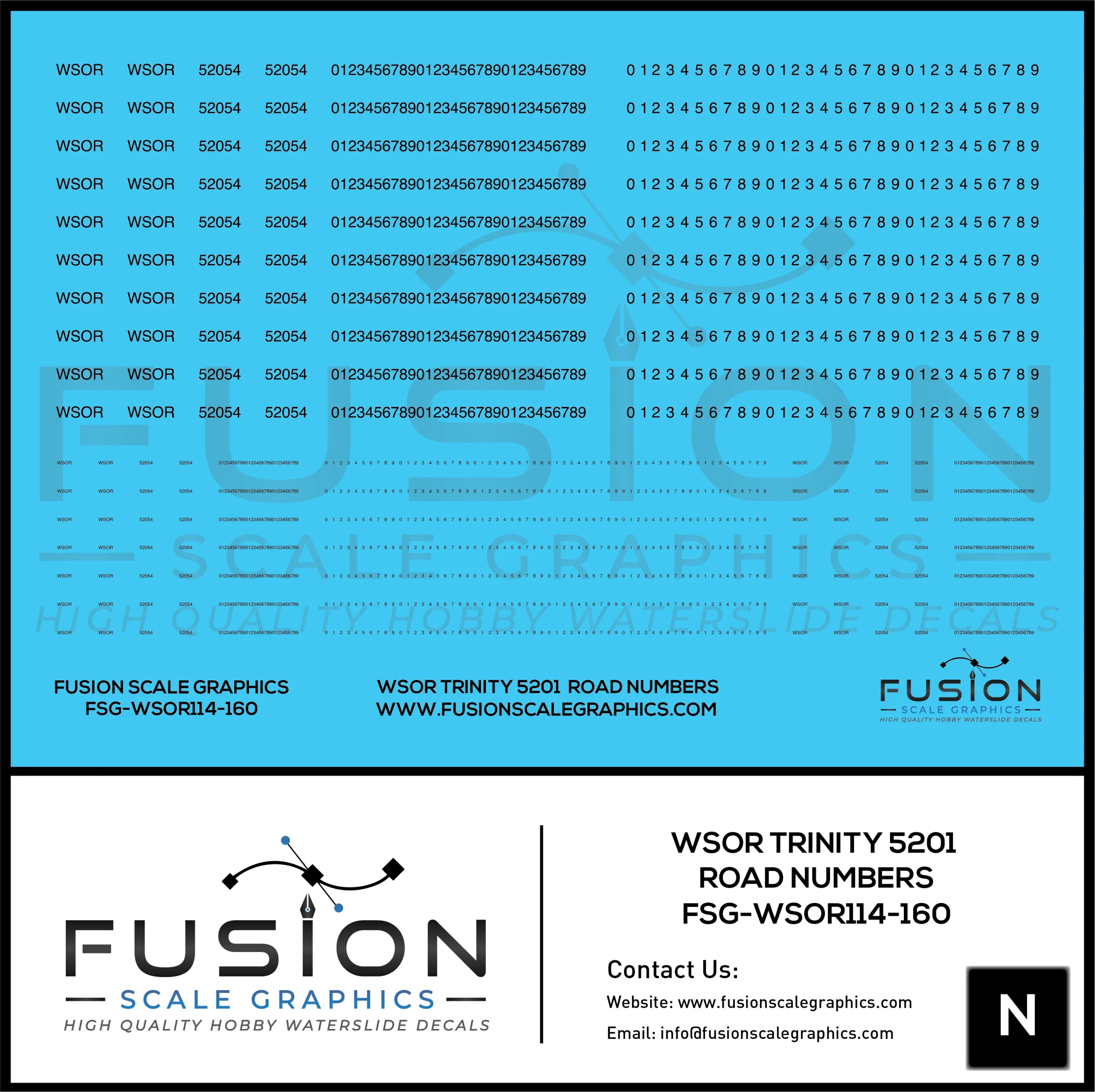 N Scale WSOR Trinity 5201 Road Numbering Decal Set - Fusion Scale Graphics