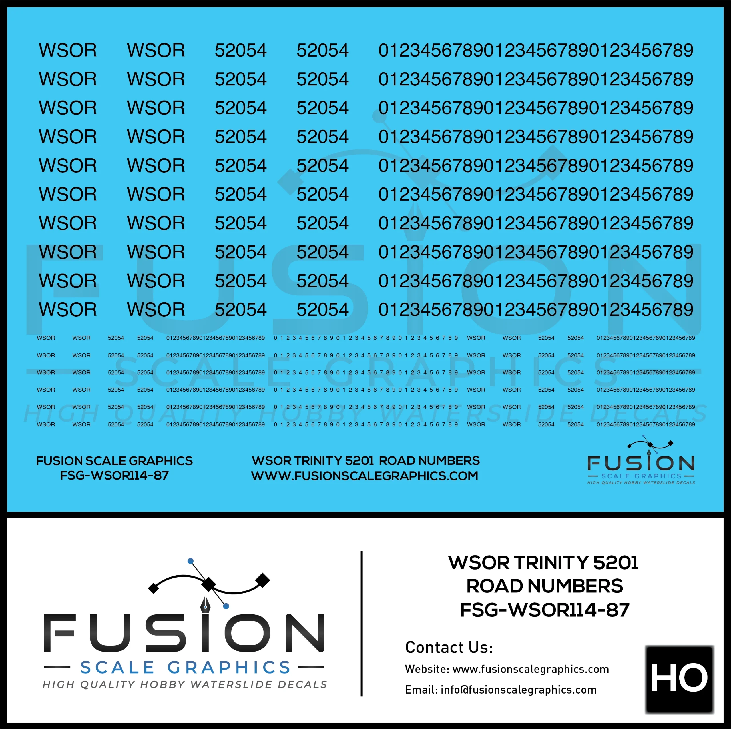 HO Scale WSOR Trinity 5201 Road Numbering Decal Set - Fusion Scale Graphics