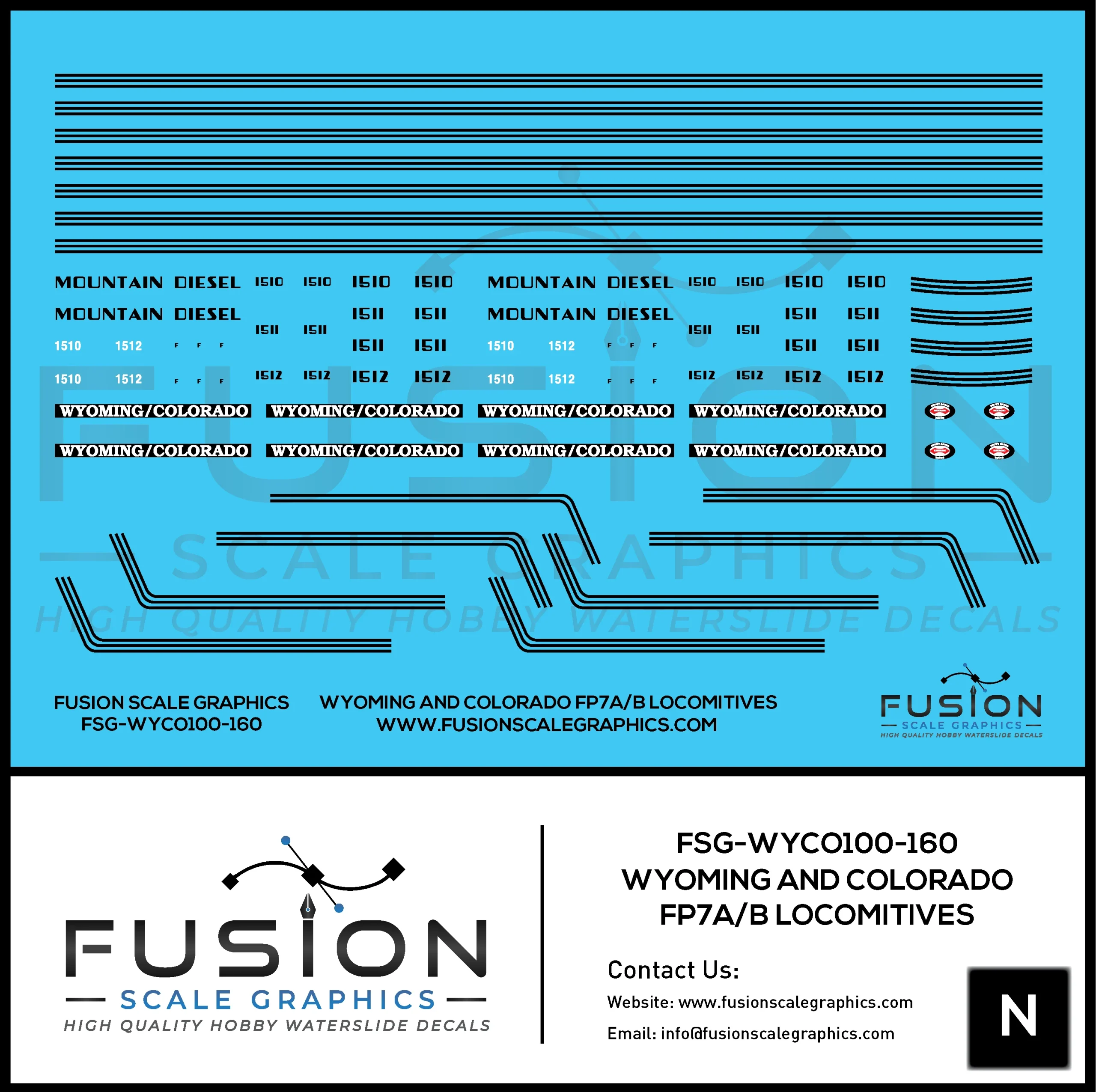 N Scale Wyoming and Colorado EMD FP7A FP7B Locomotive Decal Set - Fusion Scale Graphics