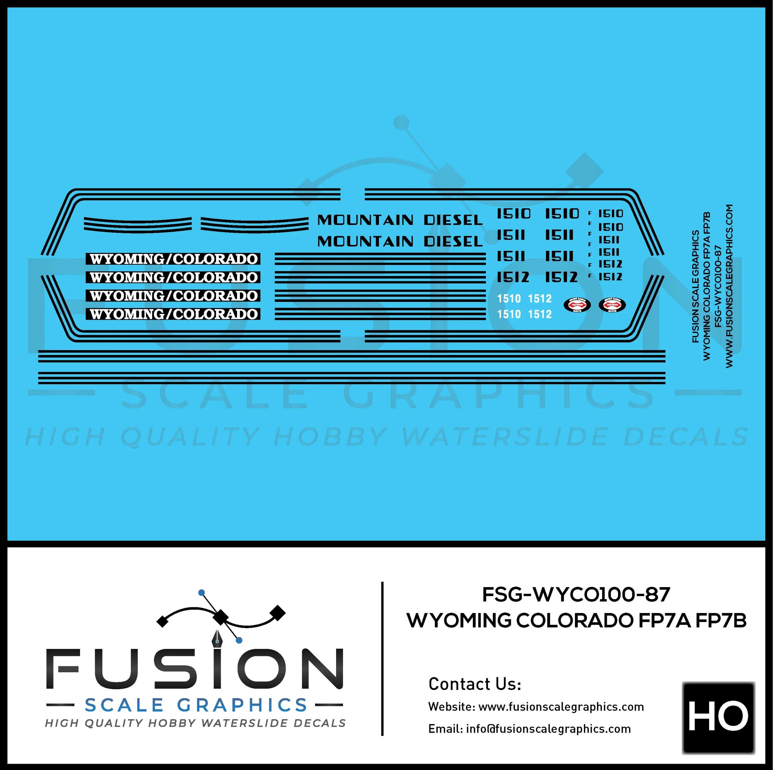 HO Scale Wyoming and Colorado EMD FP7A FP7B Locomotive Decal Set - Fusion Scale Graphics