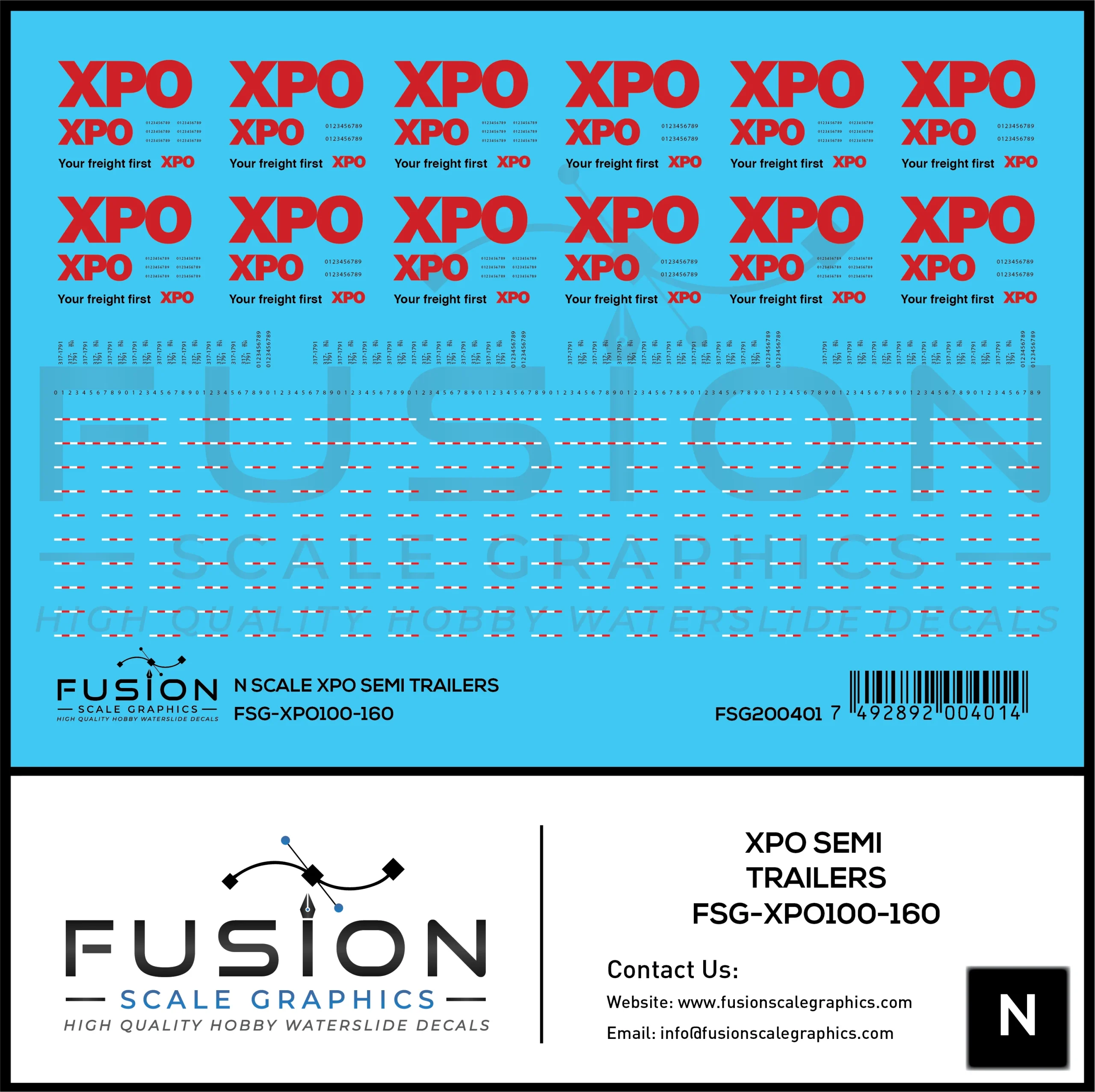 N Scale XPO Semi Trailers Decal Set - Fusion Scale Graphics