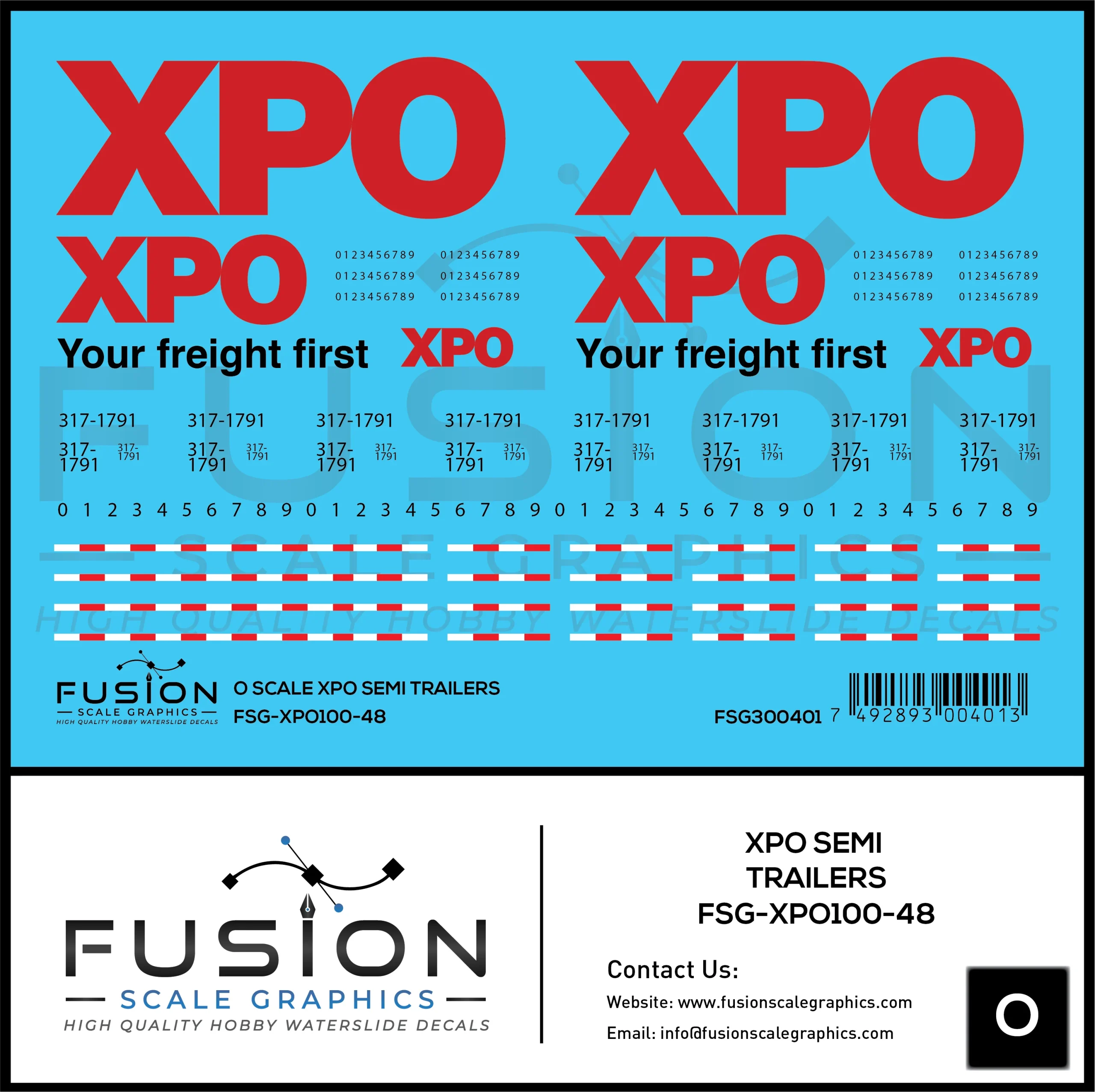 O Scale XPO Semi Trailers Decal Set - Fusion Scale Graphics