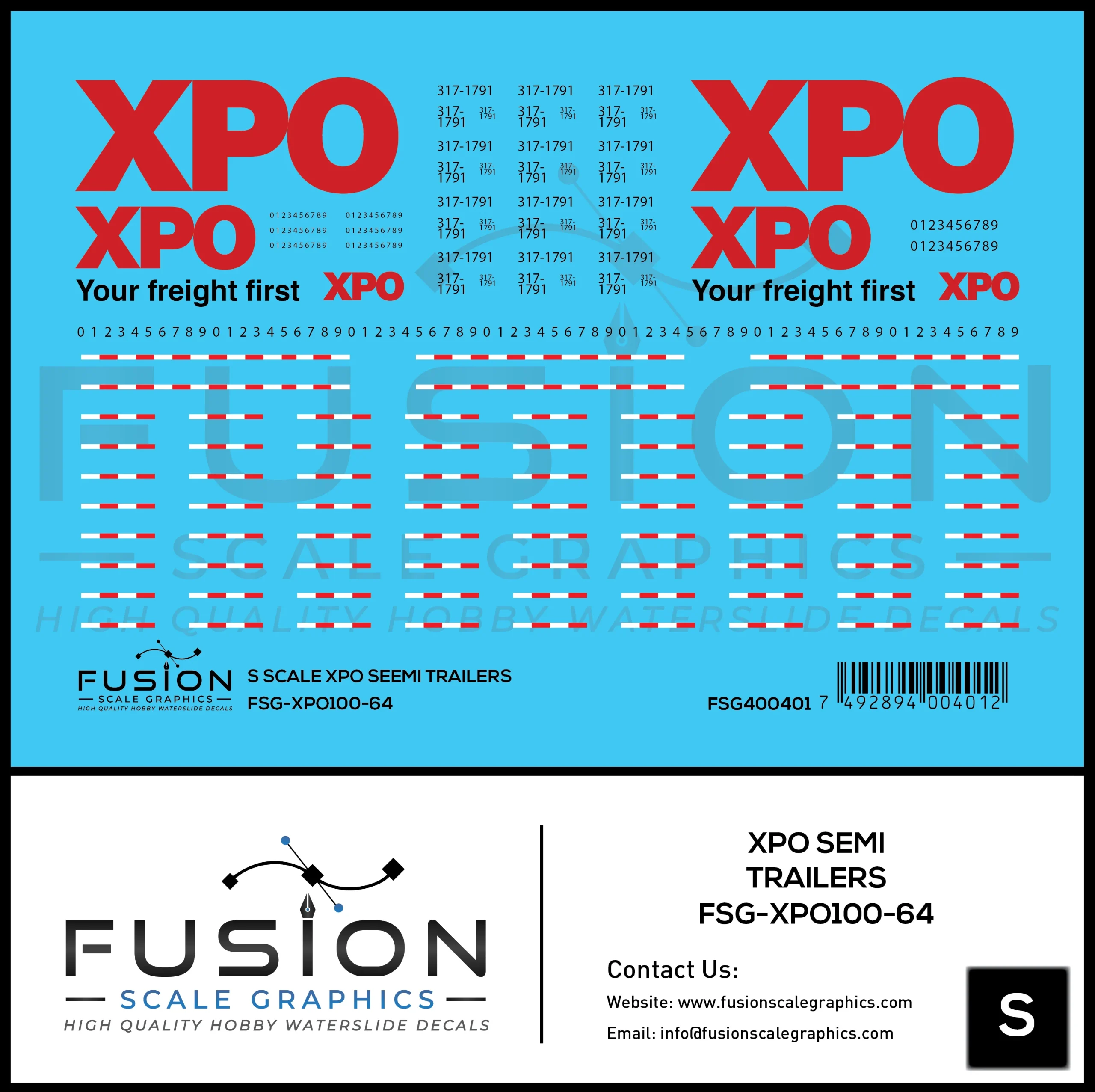 S Scale XPO Semi Trailers Decal Set - Fusion Scale Graphics
