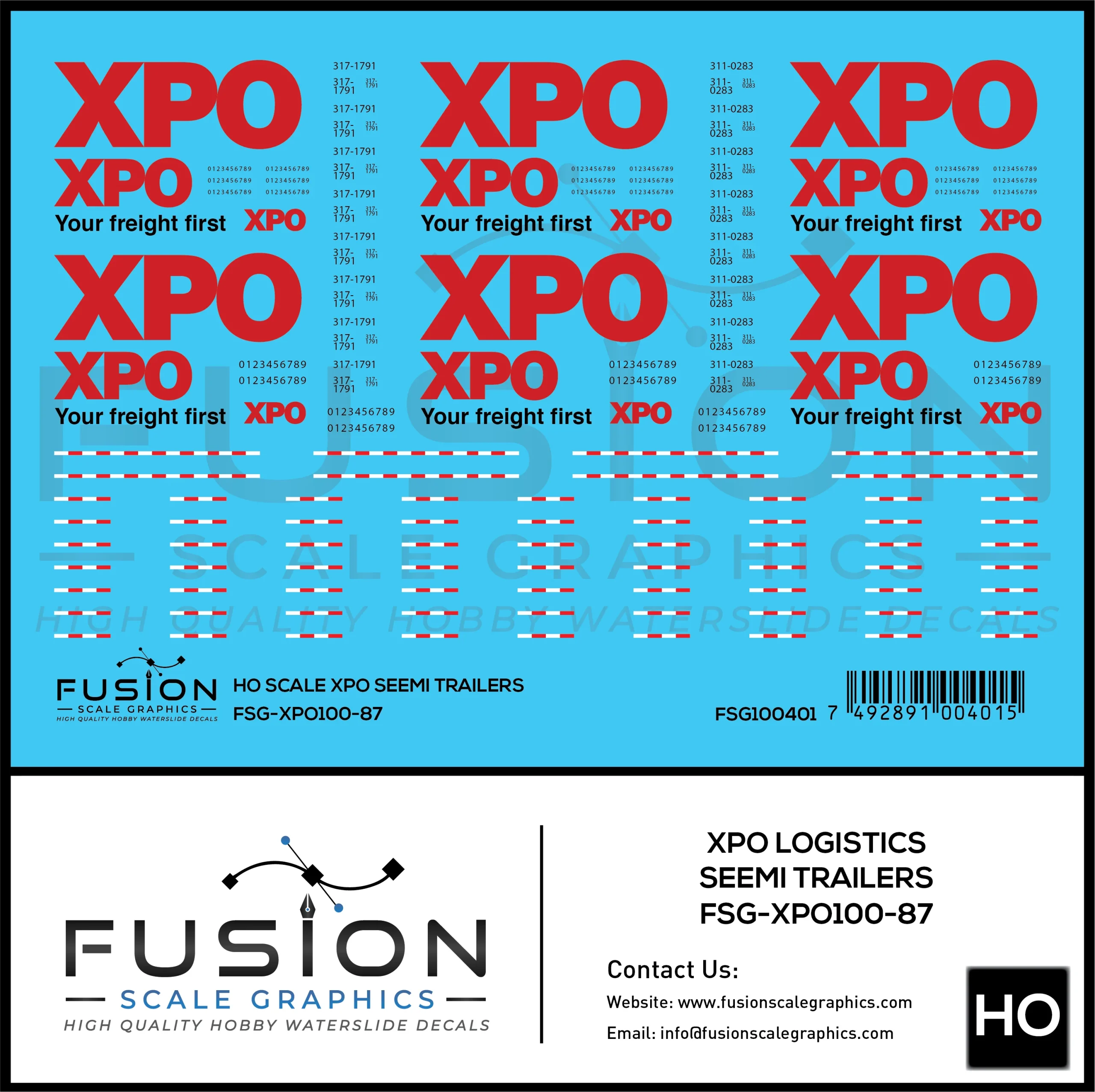 HO Scale XPO Semi Truck Trailer Decal Set - Fusion Scale Graphics