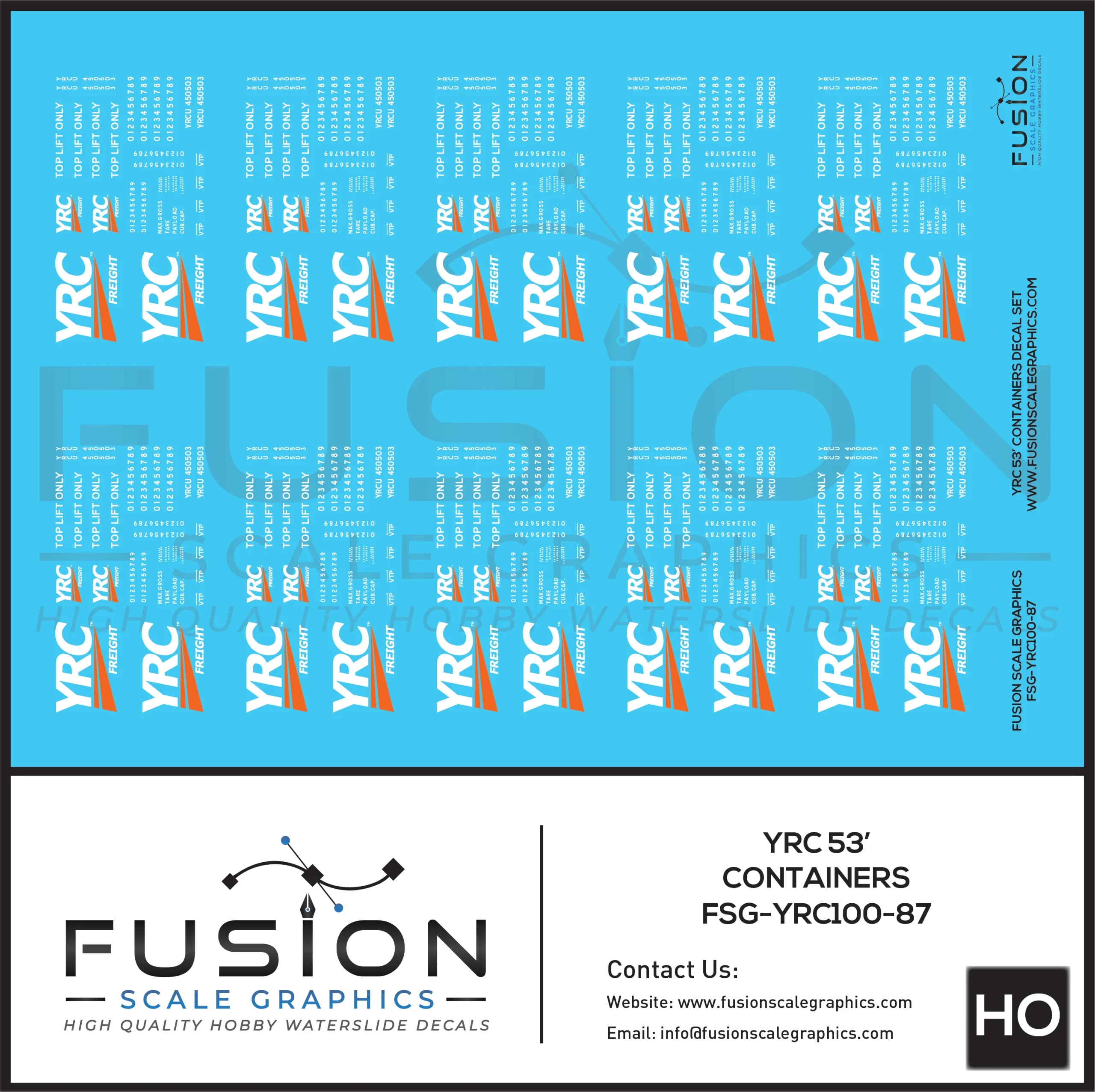 HO Scale YRC 53’ Containers Decal Set - Fusion Scale Graphics