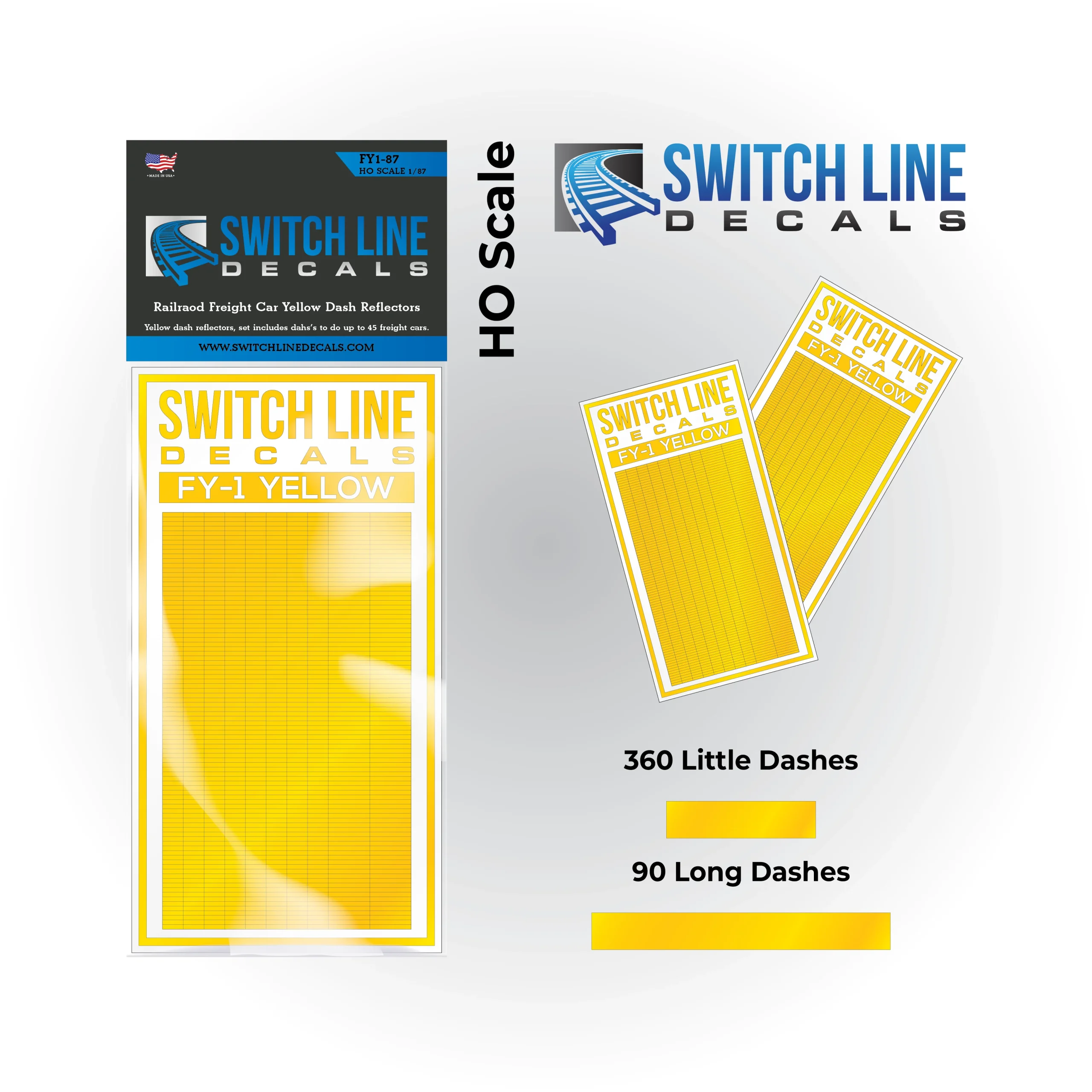 HO Scale Yellow Freight Car Reflective FRA Markings Set - Switch Line Decals