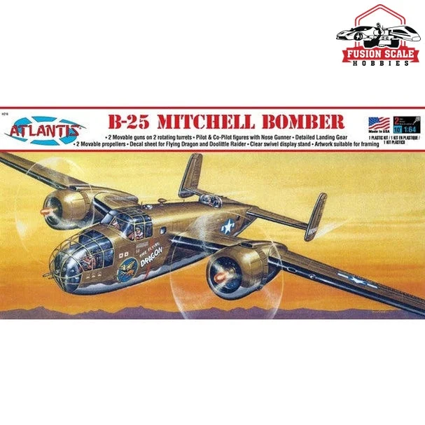 Atlantis Models B-25 Mitchell Bomber Flying Dragon Plastic Model Kit 1/64