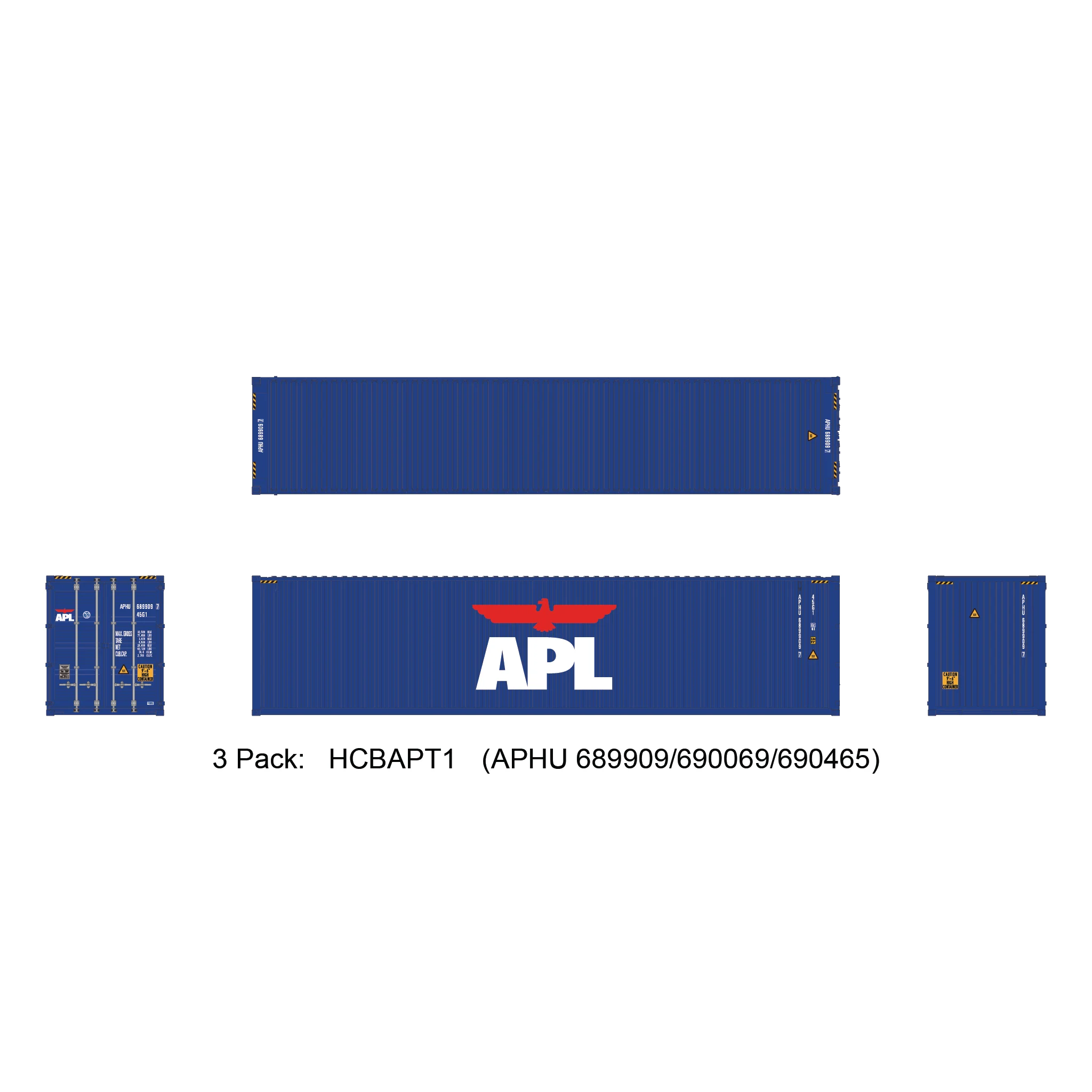 Aurora Miniatures HO 40ft Containers 3 Pack APL Large Logo (APHU 689909/690069/690465)