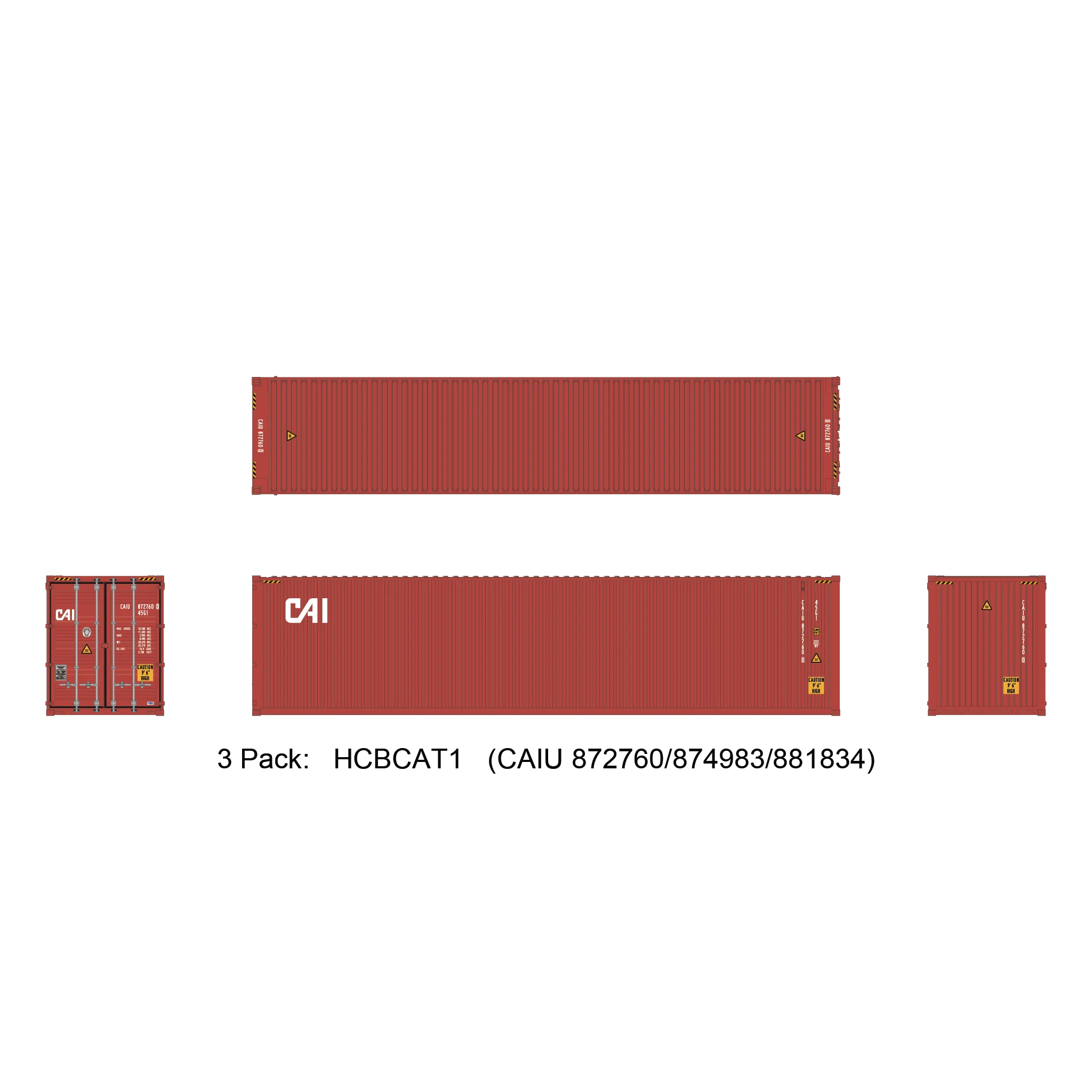 Aurora Miniatures HO 40ft Containers 3 Pack CAI (CAIU 872760/874983/881834)