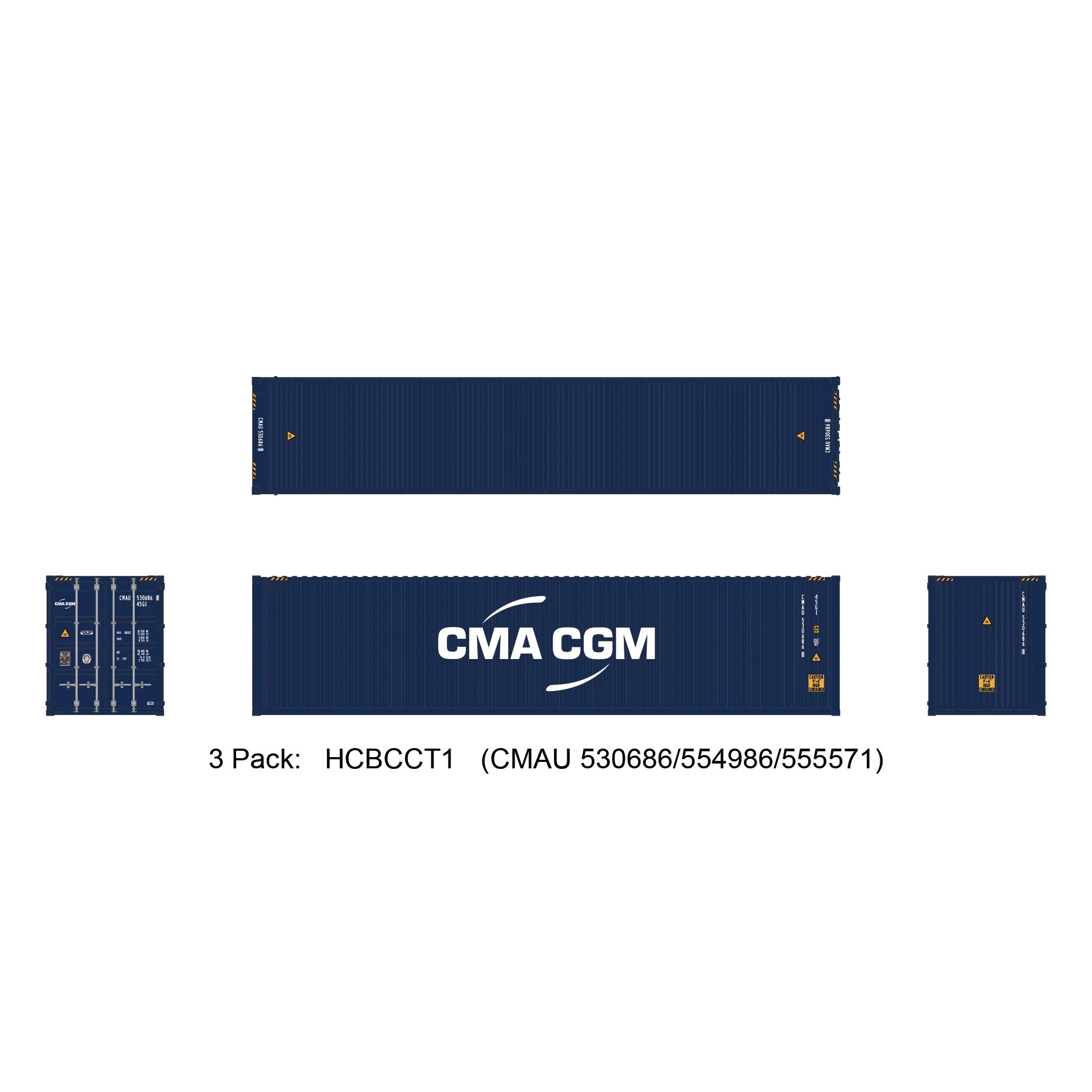 Aurora Miniatures HO 40ft Containers 3 Pack CMA CGM (CMAU 530686/554986/555571)