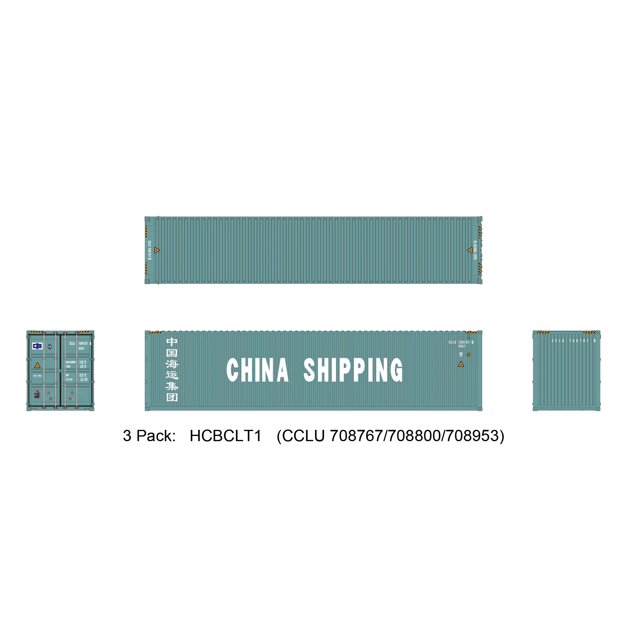 Aurora Miniatures HO 40ft Containers 3 Pack China Shipping (CCLU 708767/708800/708953)