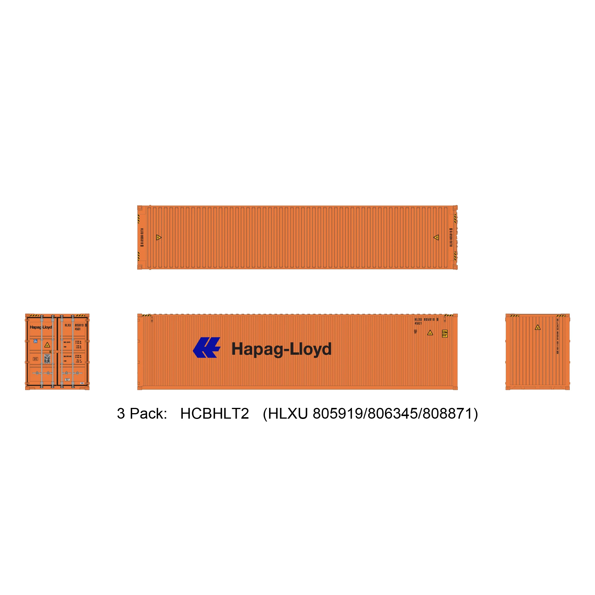 Aurora Miniatures HO 40ft Containers 3 Pack Hapag-Lloyd Small Logo (HLXU 859683/862303/863318)