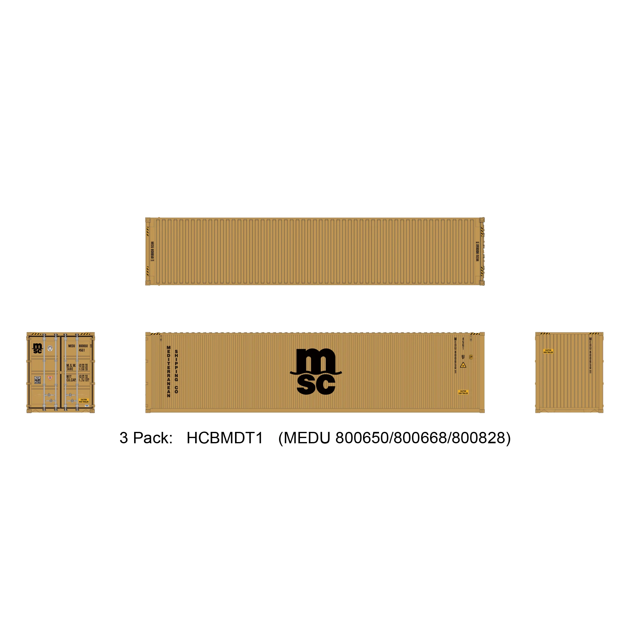Aurora Miniatures HO 40ft Containers 3 Pack MSC Ochre (MEDU 800650/800668/800828)